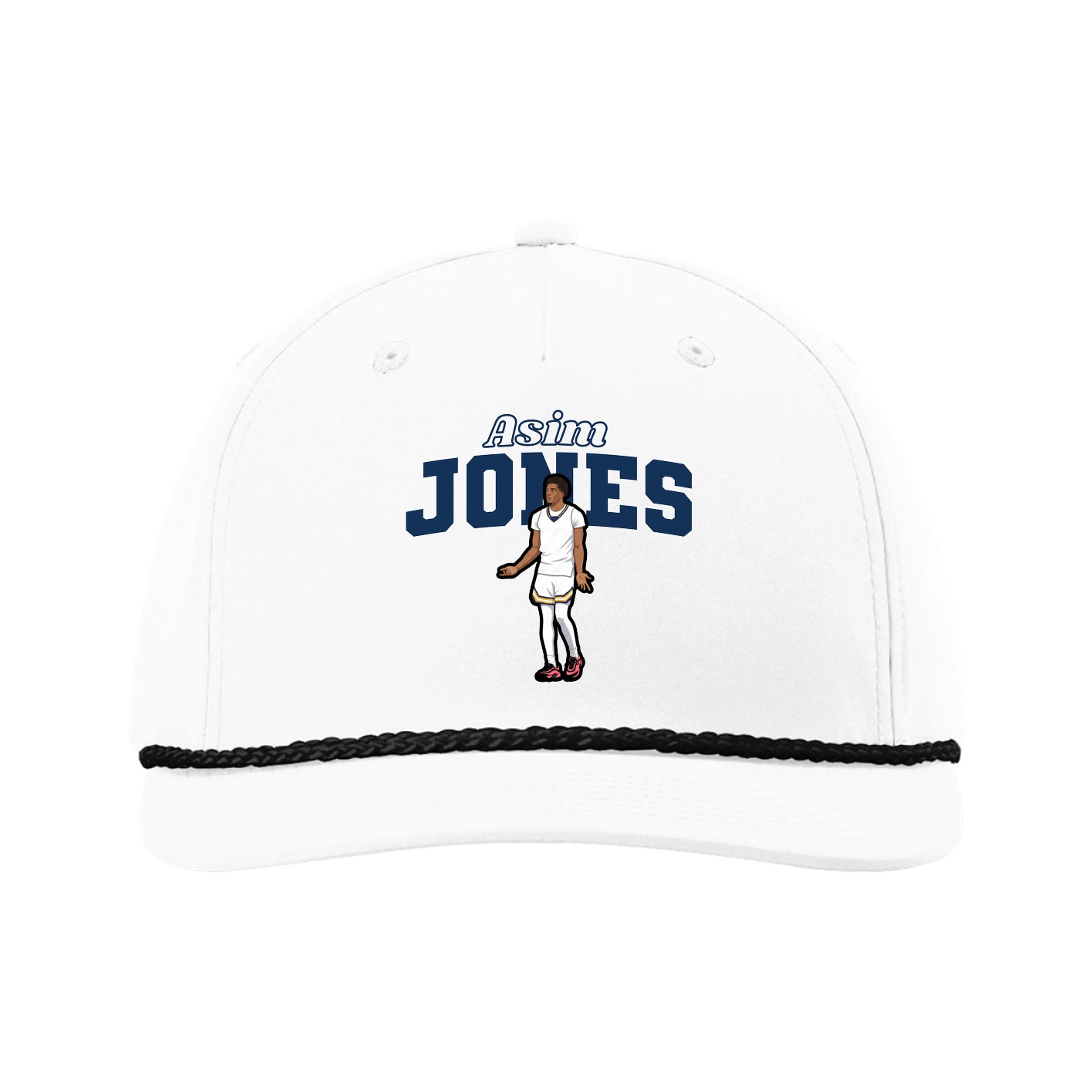 Five-Panel Classic Rope Cap — Name Arch in White