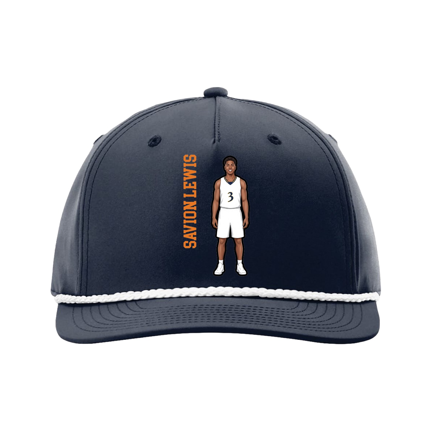 Five-Panel Classic Rope Cap — Name Vertical in Navy