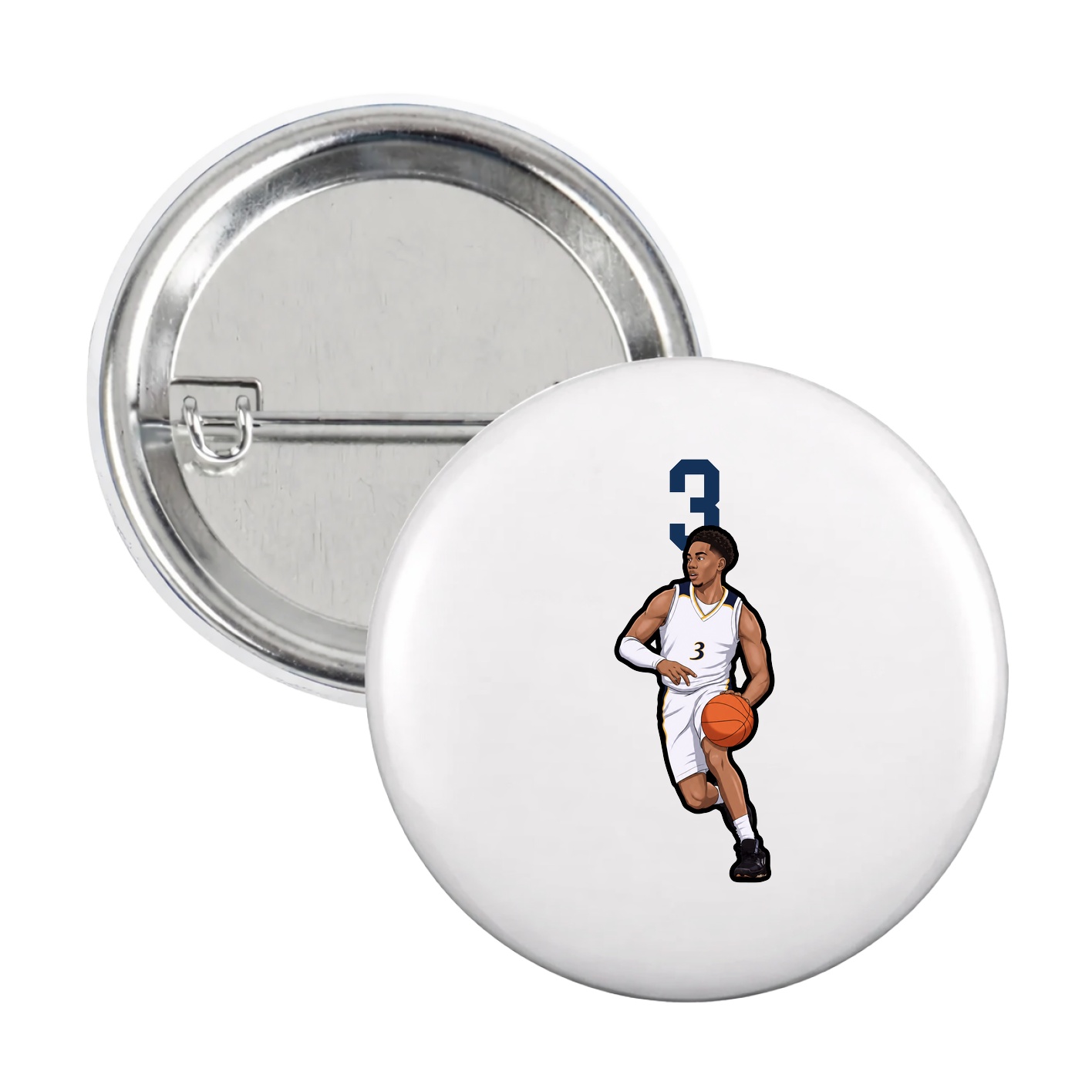 Game Day Button — Number Top in White