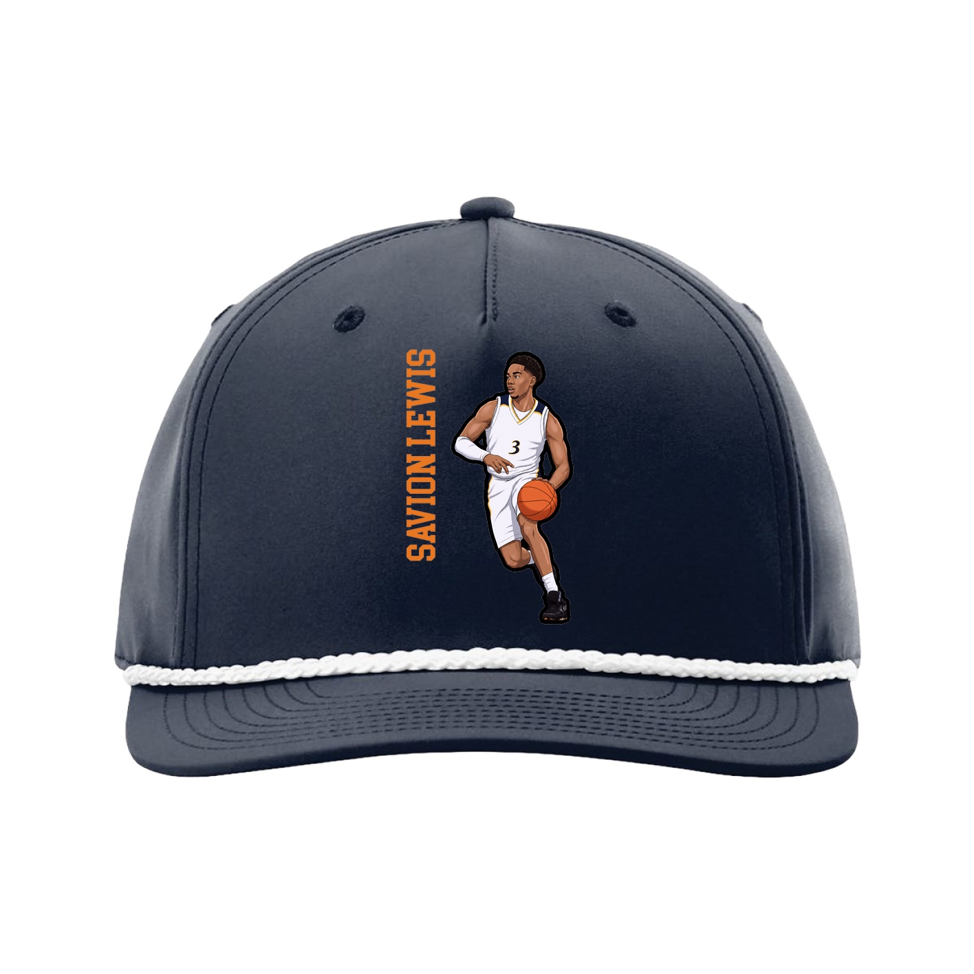 Five-Panel Classic Rope Cap — Name Vertical in Navy