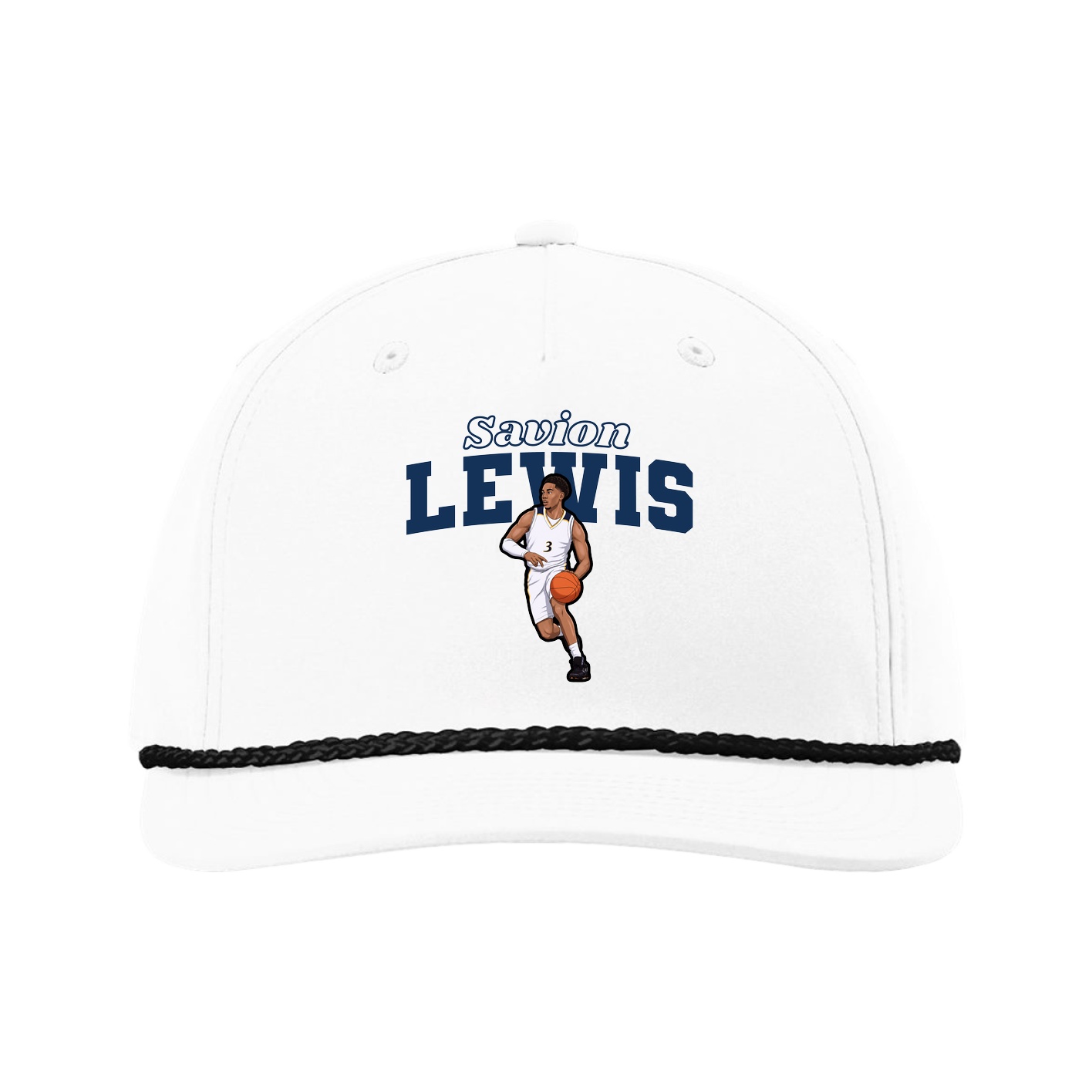 Five-Panel Classic Rope Cap — Name Arch in White