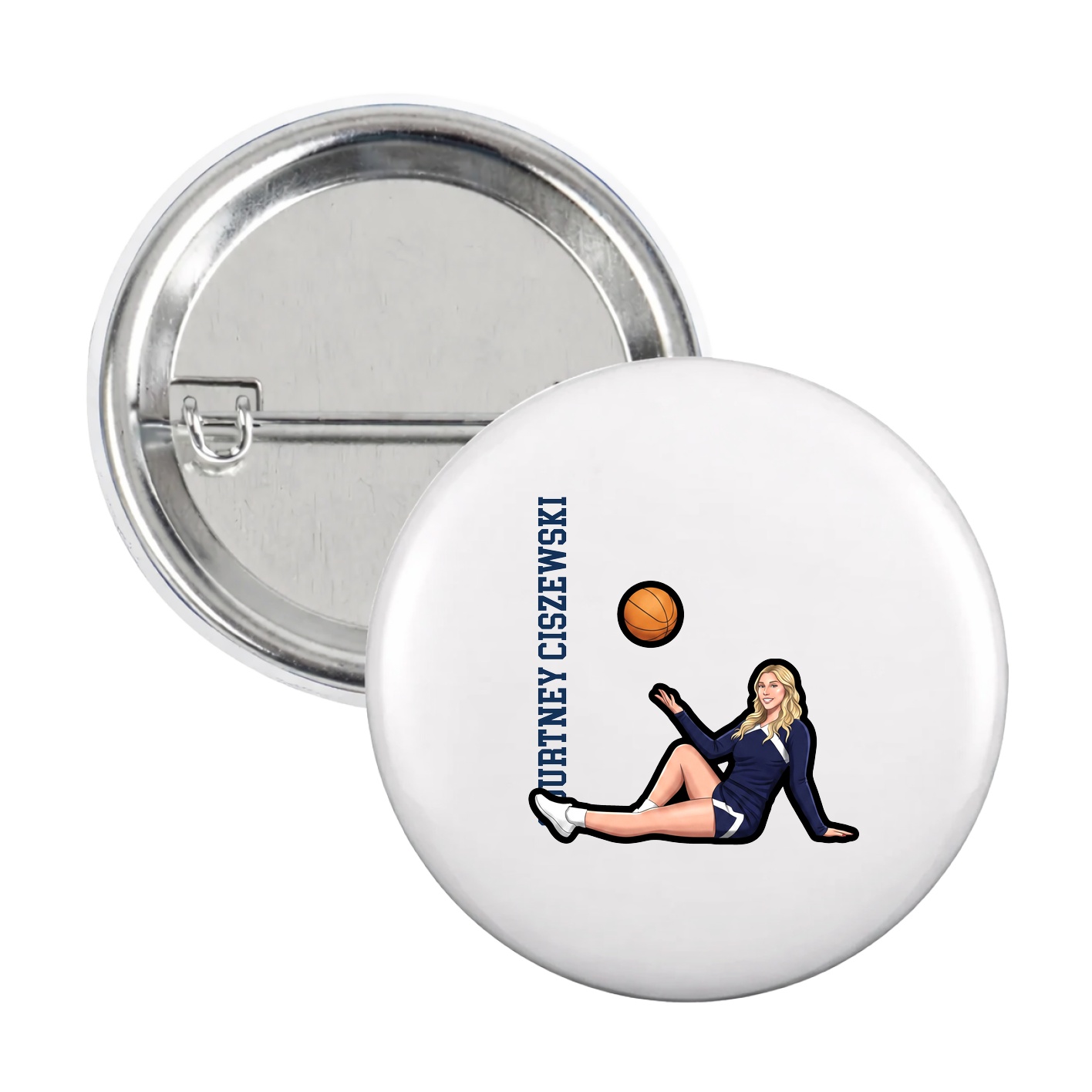 Game Day Button — Name Vertical in White