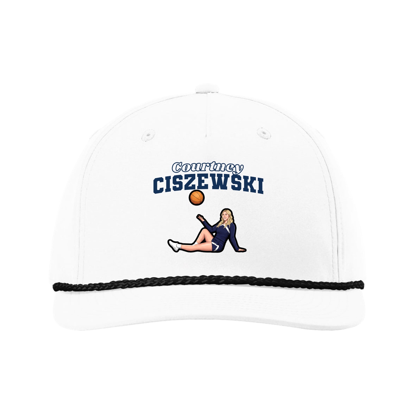 Five-Panel Classic Rope Cap — Name Arch in White