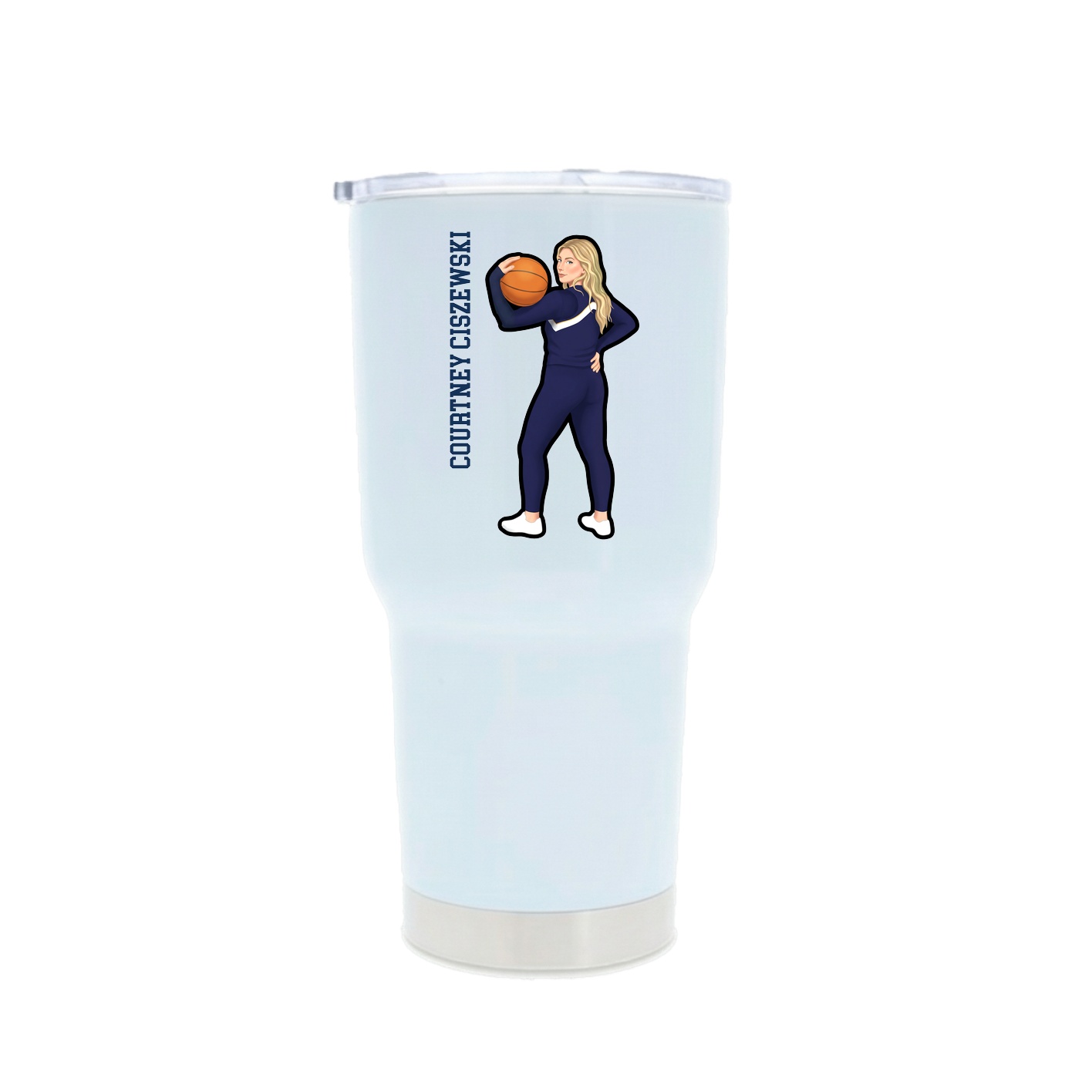 30oz Stainless Steel Tumbler — Name Vertical in White