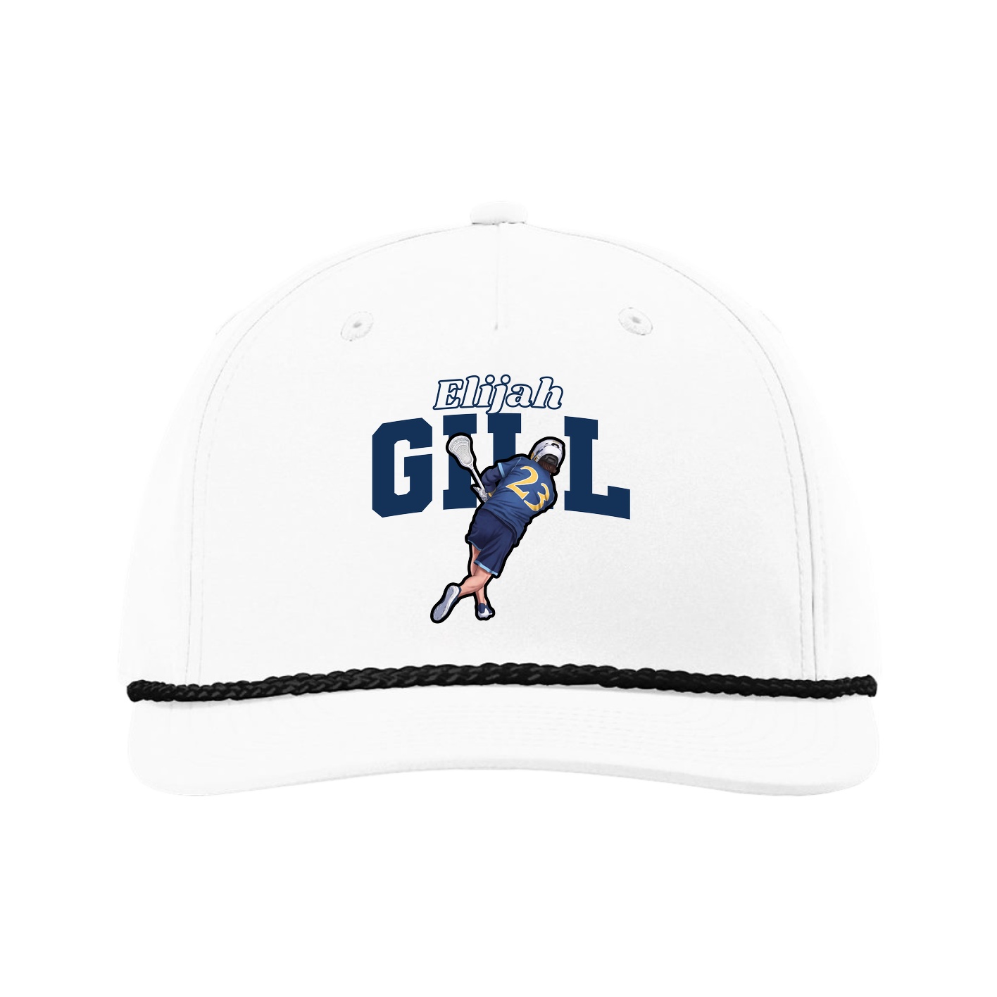 Five-Panel Classic Rope Cap — Name Arch in White
