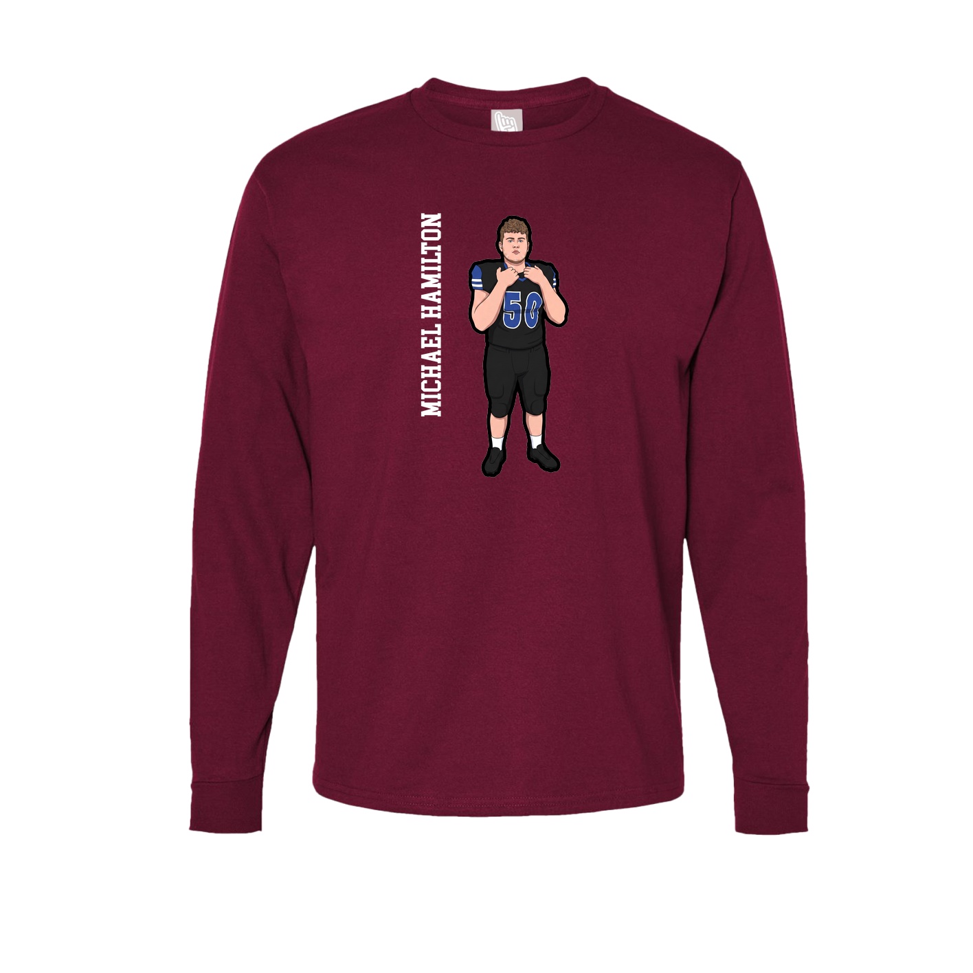 Long Sleeve Tee — Name Vertical in Cardinal