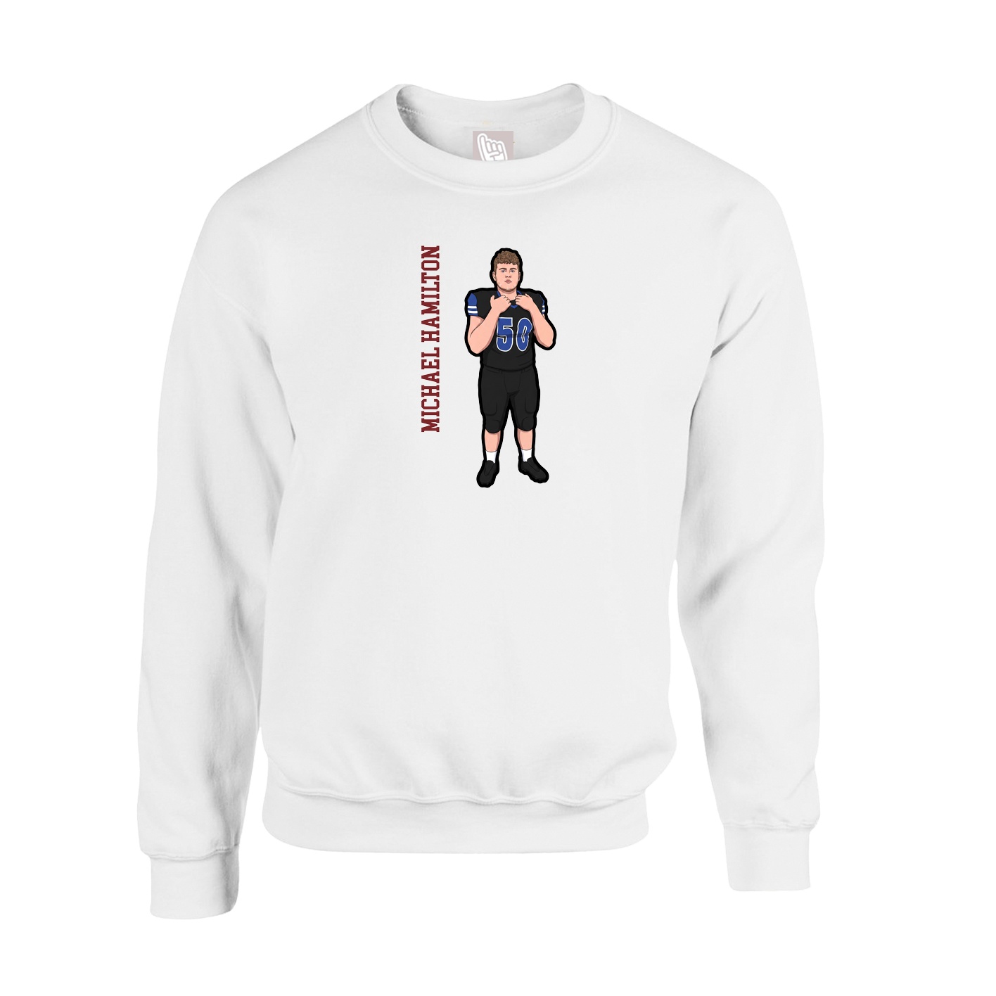 Fleece Crew — Name Vertical in White