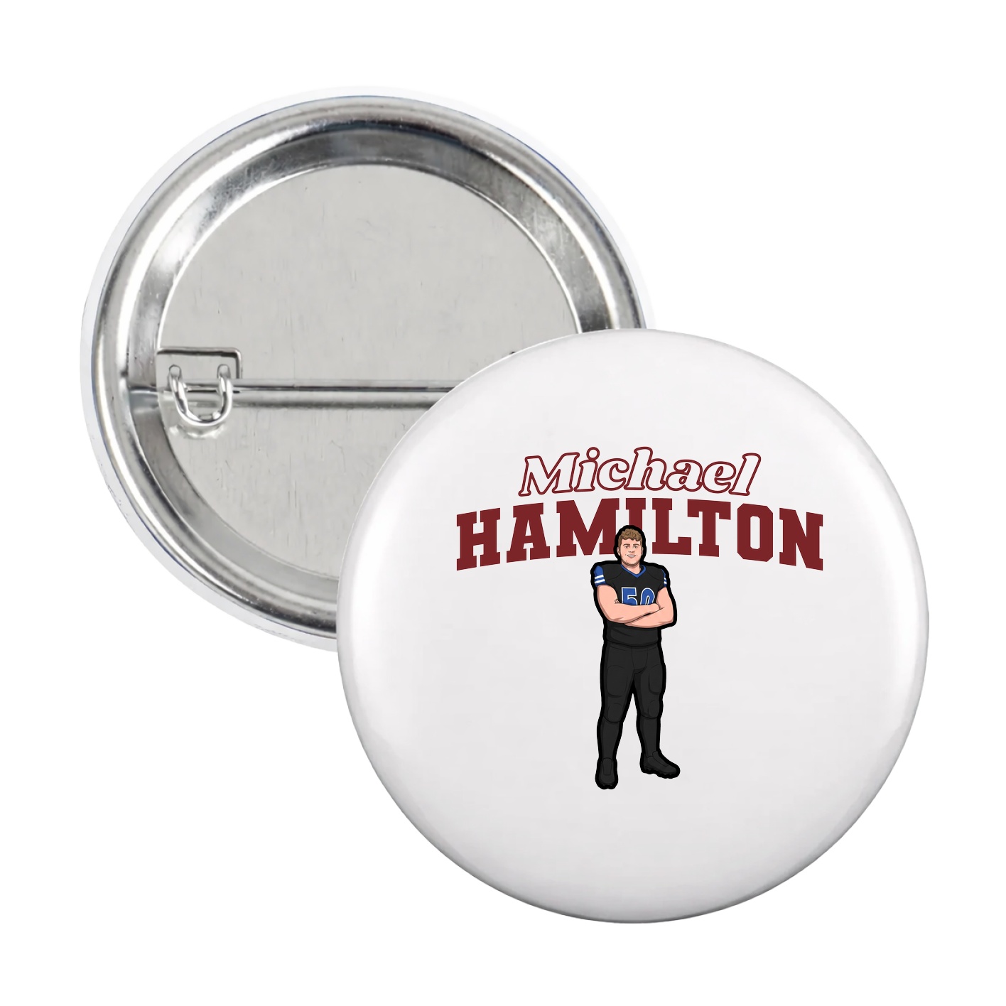 Game Day Button — Name Arch in White