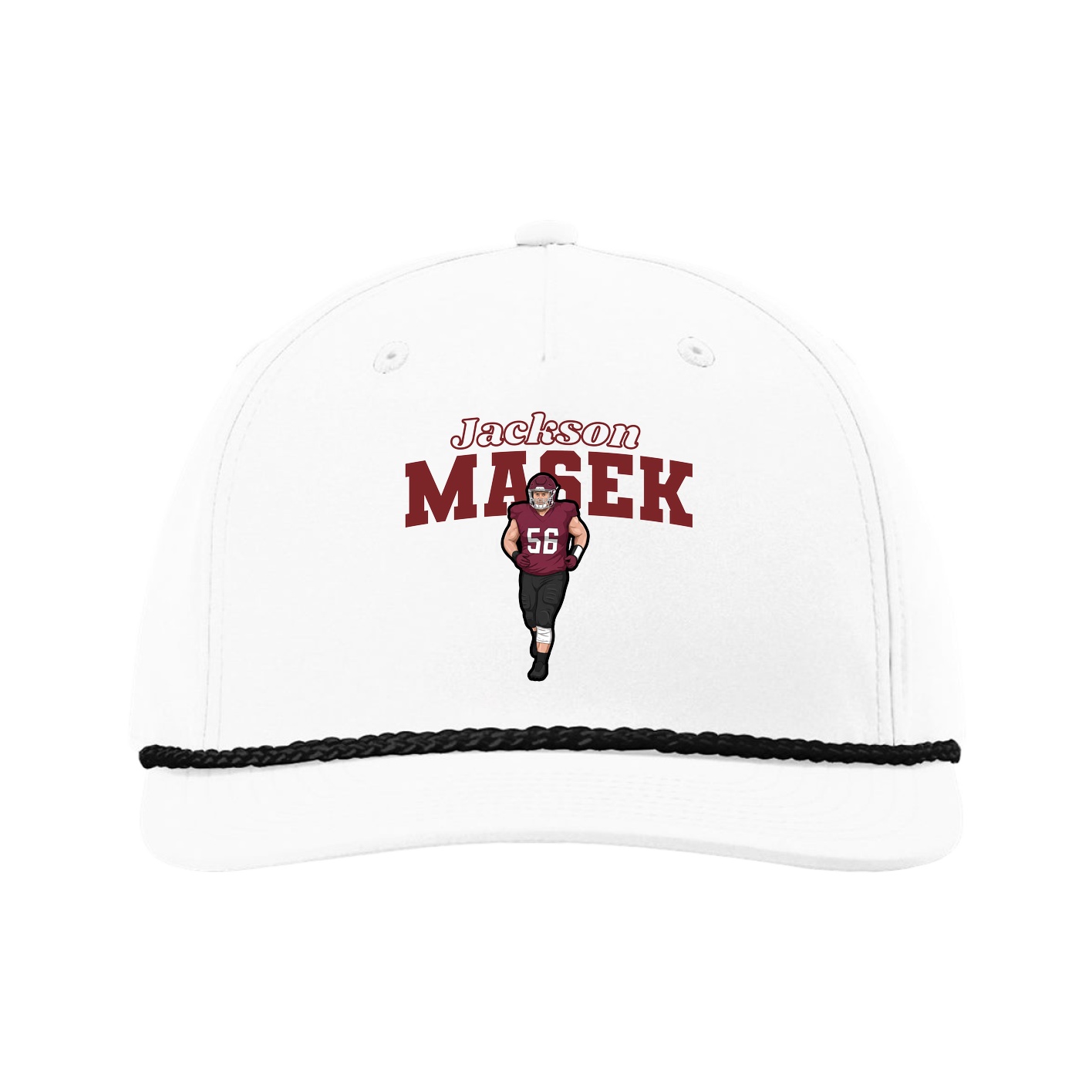 Five-Panel Classic Rope Cap — Name Arch in White