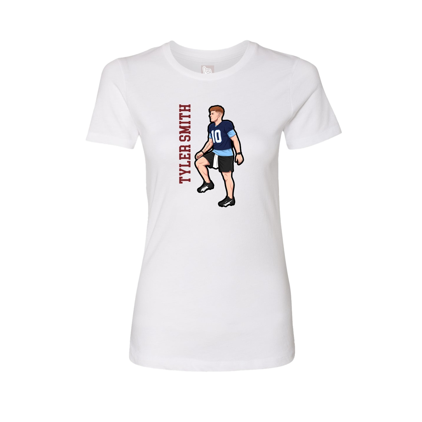 Fitted Women's Tee — Name Vertical in White