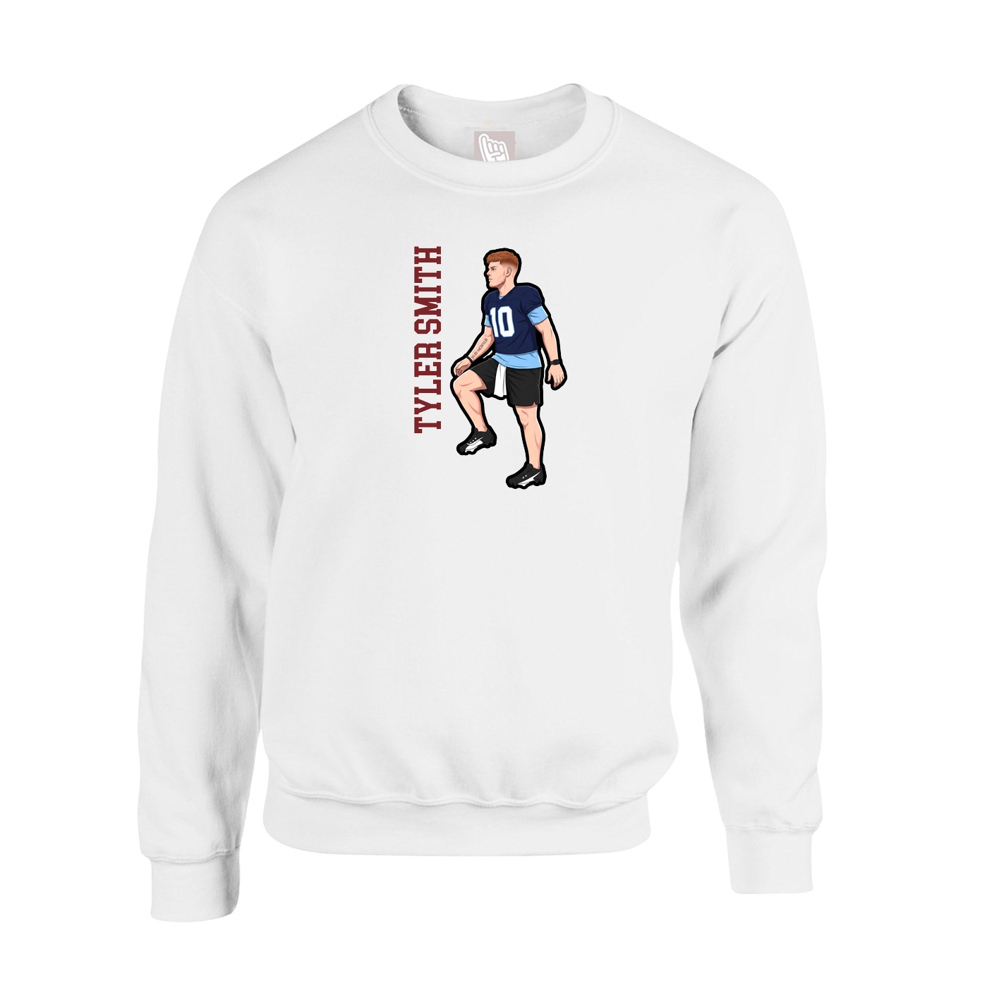 Fleece Crew — Name Vertical in White