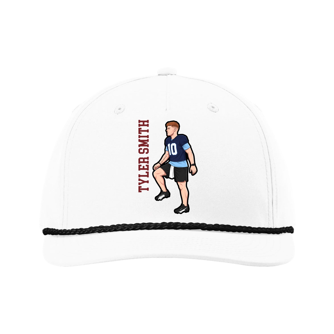 Five-Panel Classic Rope Cap — Name Vertical in White