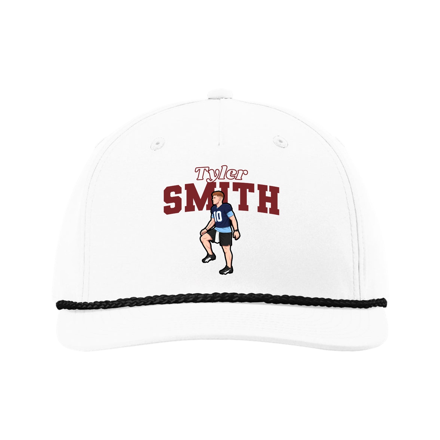 Five-Panel Classic Rope Cap — Name Arch in White