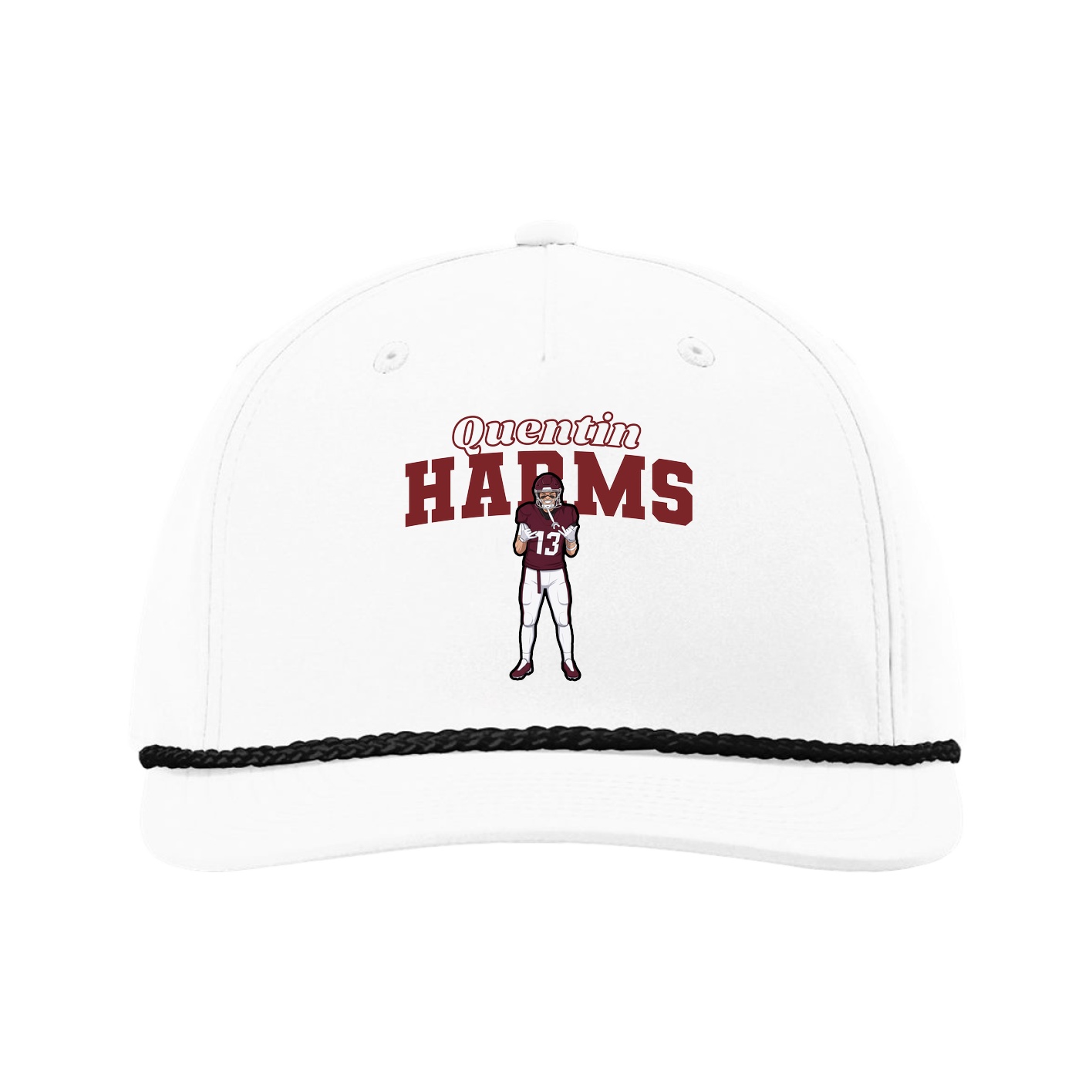 Five-Panel Classic Rope Cap — Name Arch in White