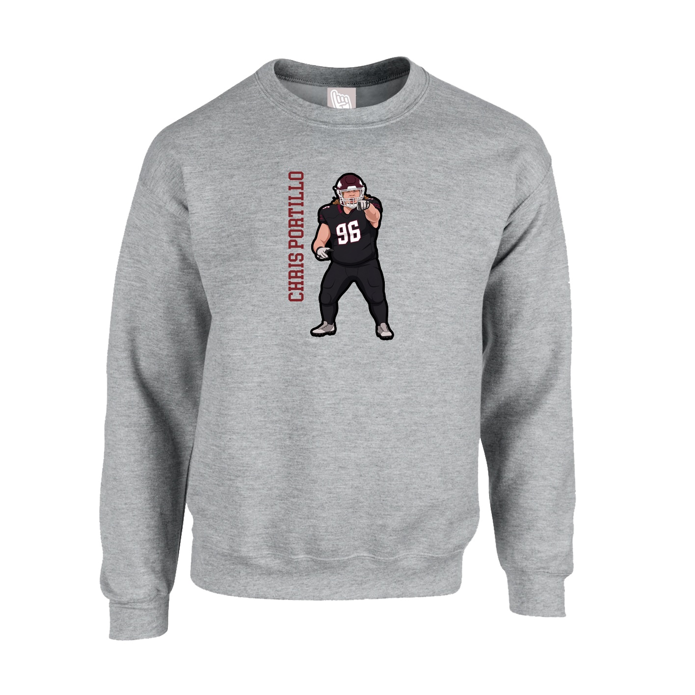 Fleece Crew — Name Vertical in Grey