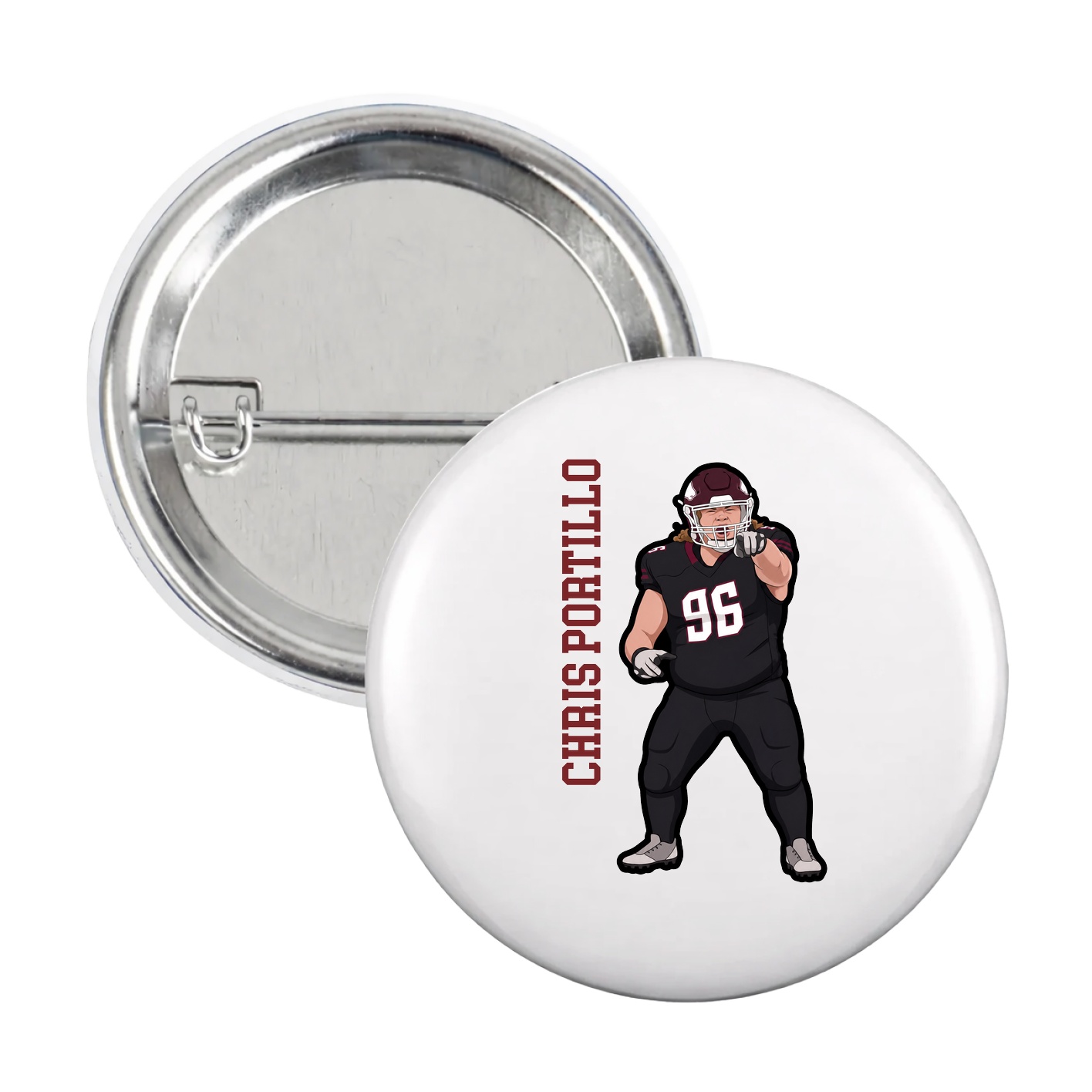 Game Day Button — Name Vertical in White