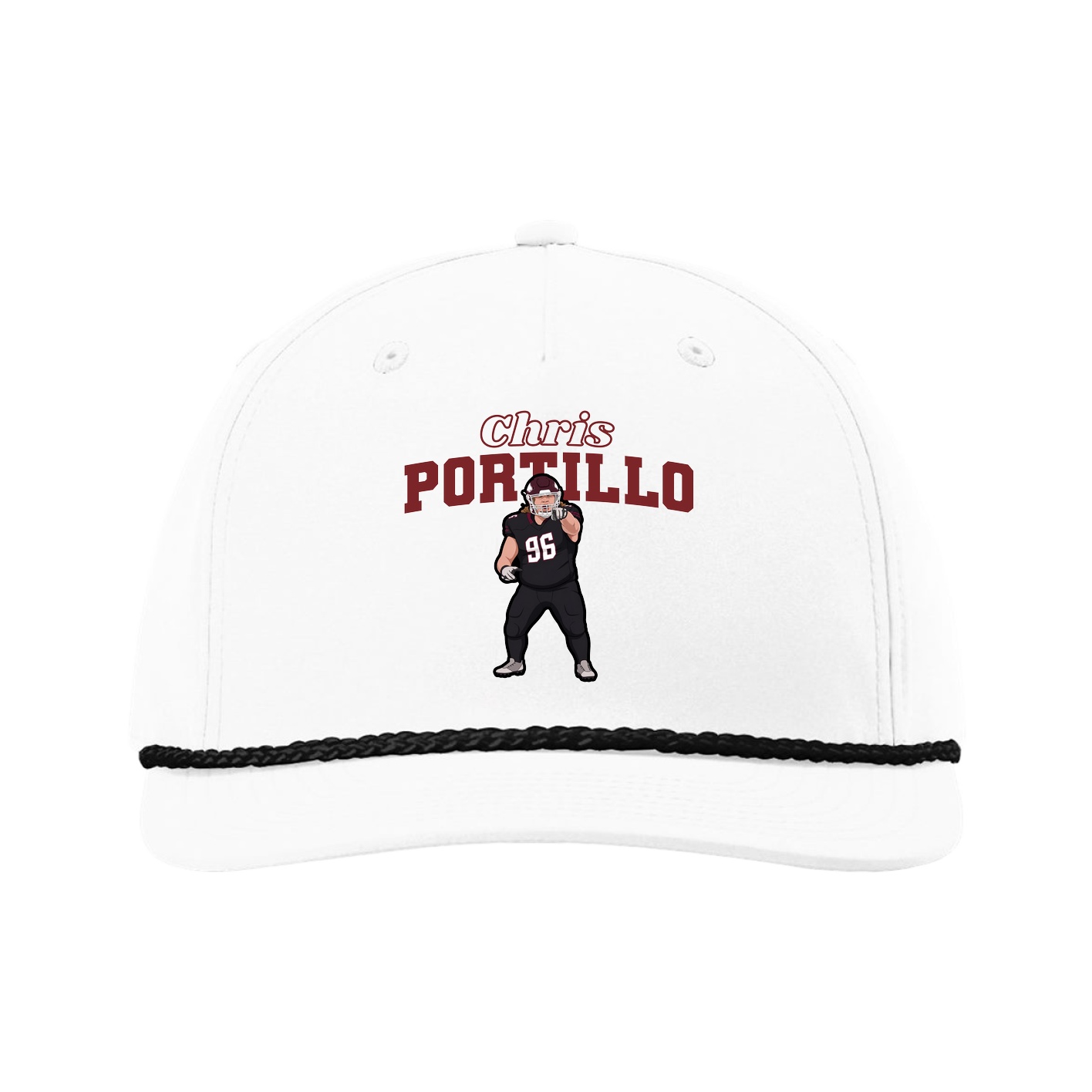 Five-Panel Classic Rope Cap — Name Arch in White