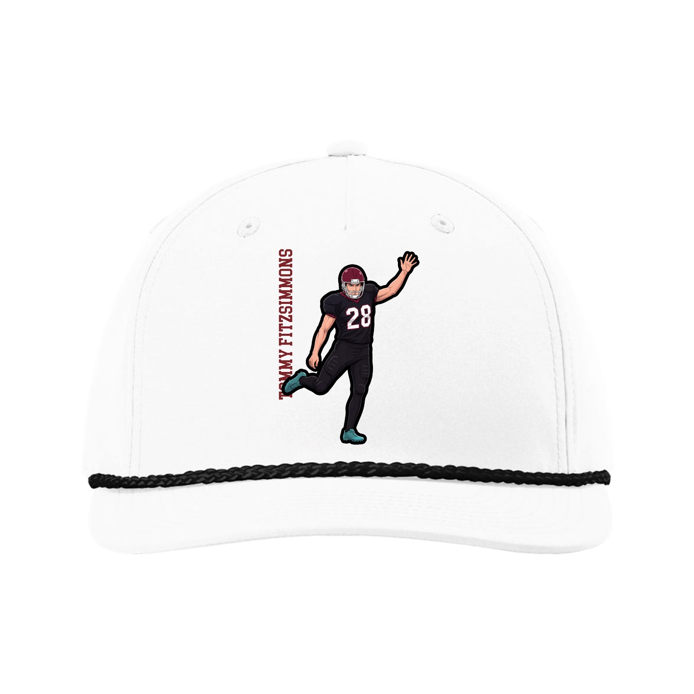 Five-Panel Classic Rope Cap — Name Vertical in White
