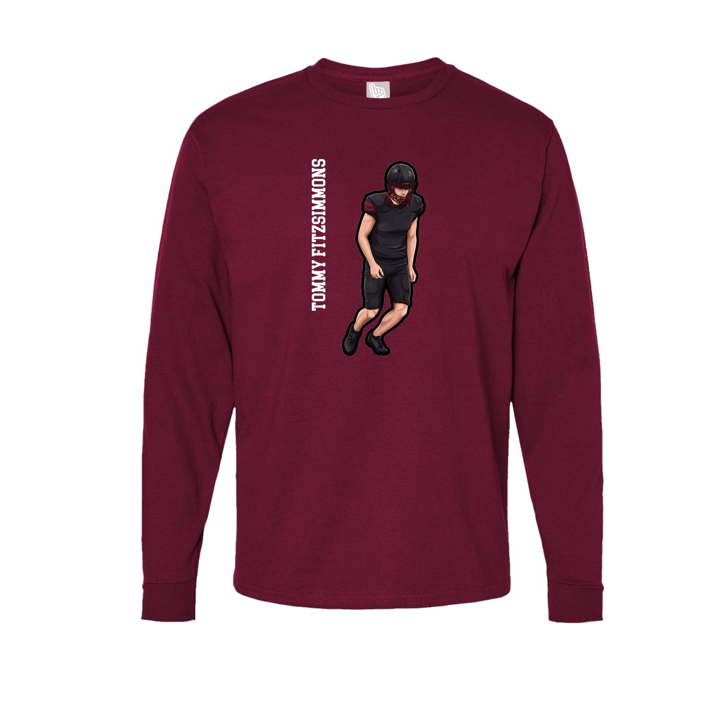 Long Sleeve Tee — Name Vertical in Cardinal