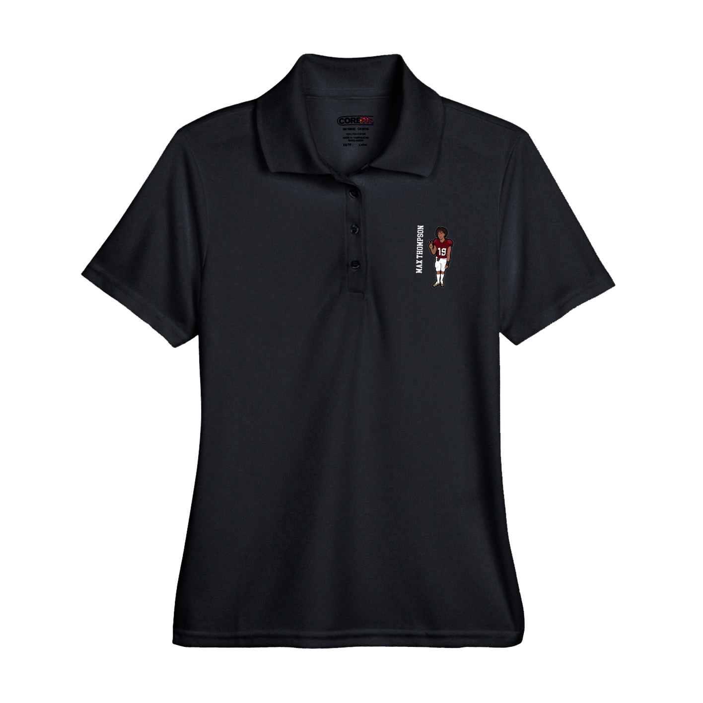 Womens Performance Polo — Name Vertical in Black