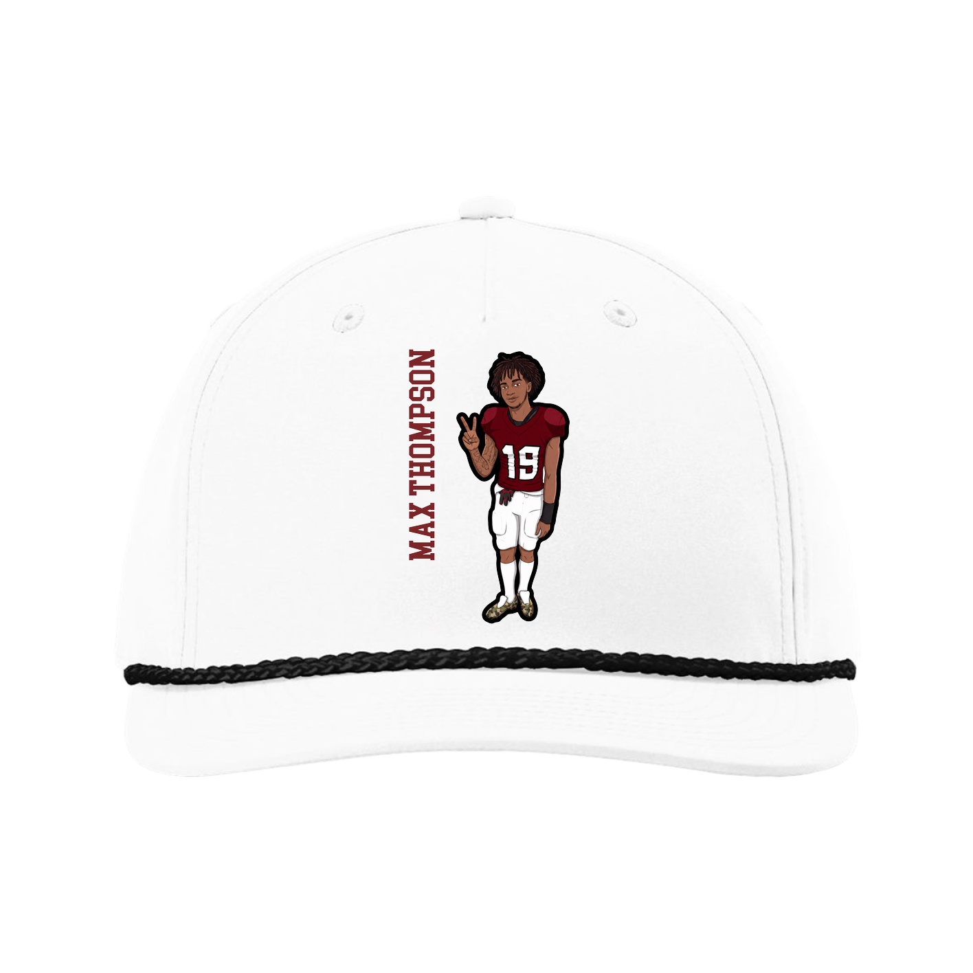 Five-Panel Classic Rope Cap — Name Vertical in White