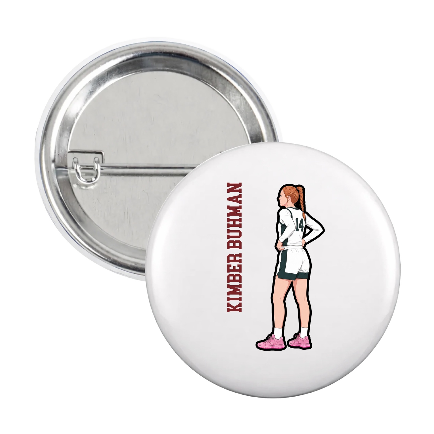 Game Day Button — Name Vertical in White