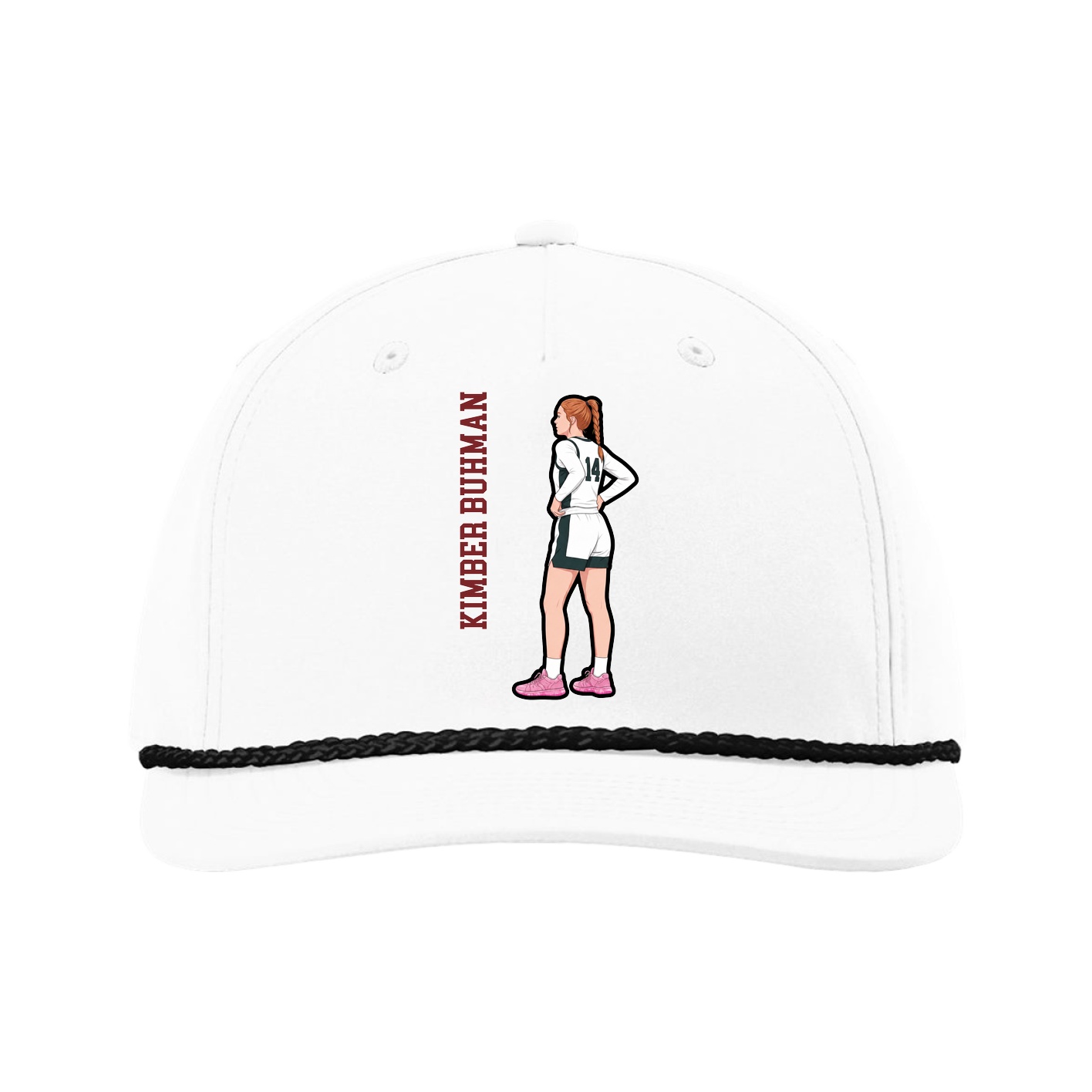 Five-Panel Classic Rope Cap — Name Vertical in White