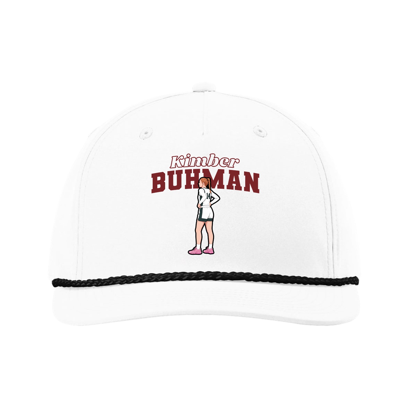 Five-Panel Classic Rope Cap — Name Arch in White