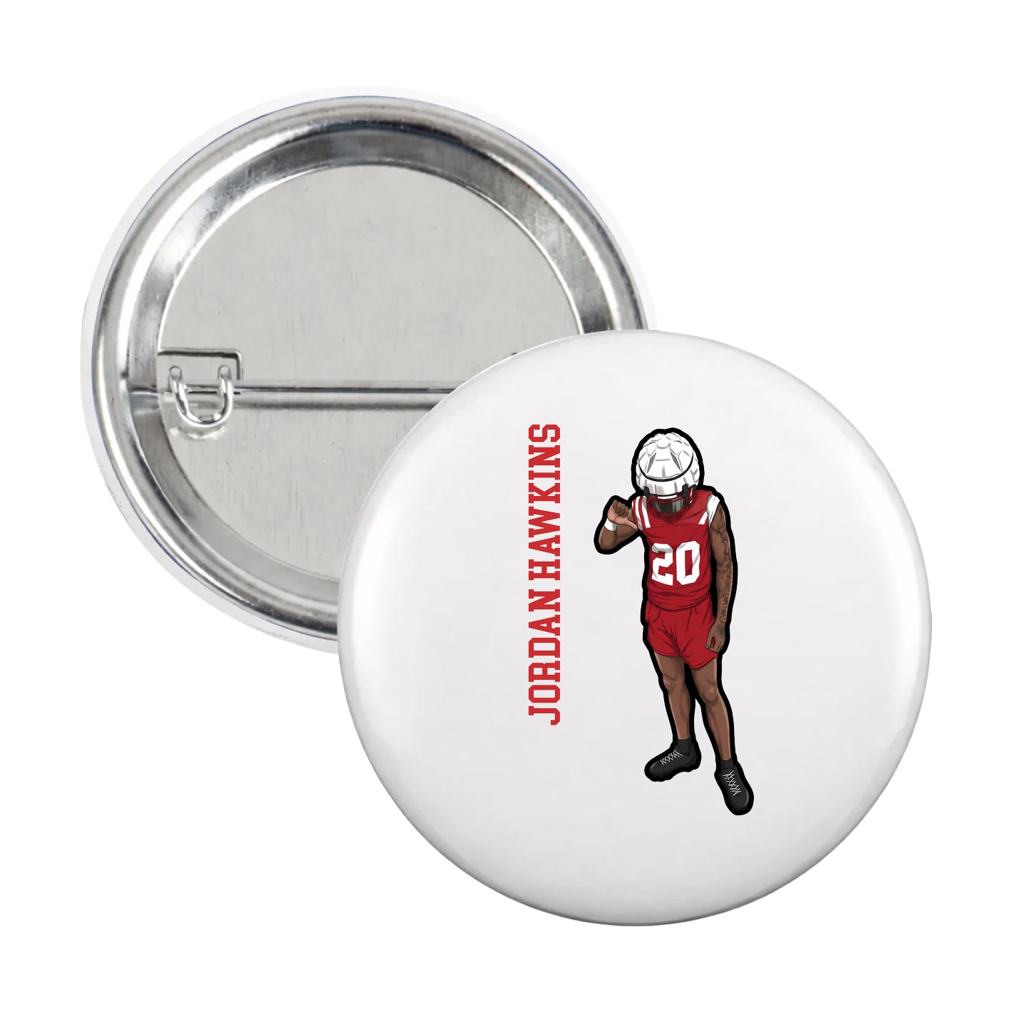 Game Day Button — Name Vertical in White