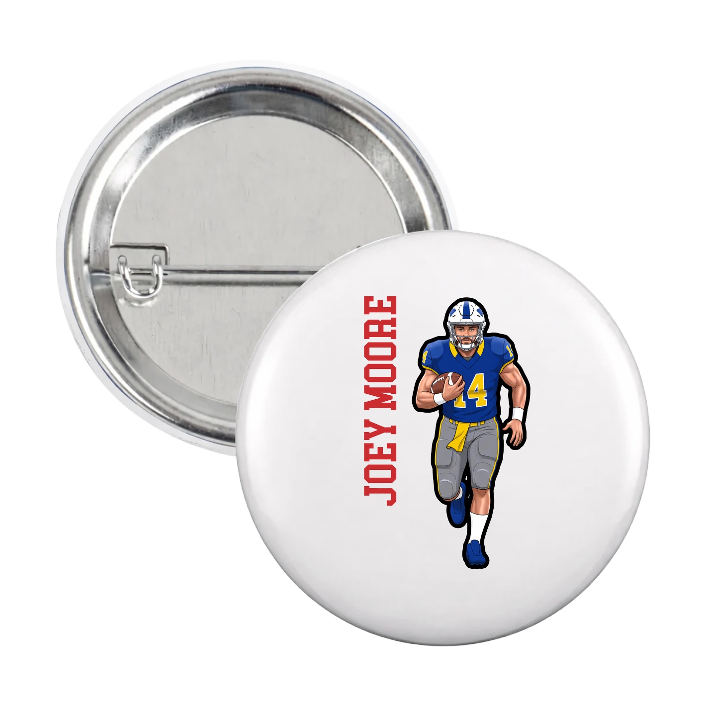 Game Day Button — Name Vertical in White
