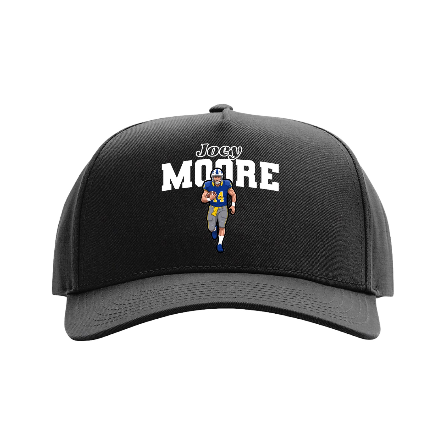 Full Fabric Five-Panel Champ Cap — Name Arch in Black