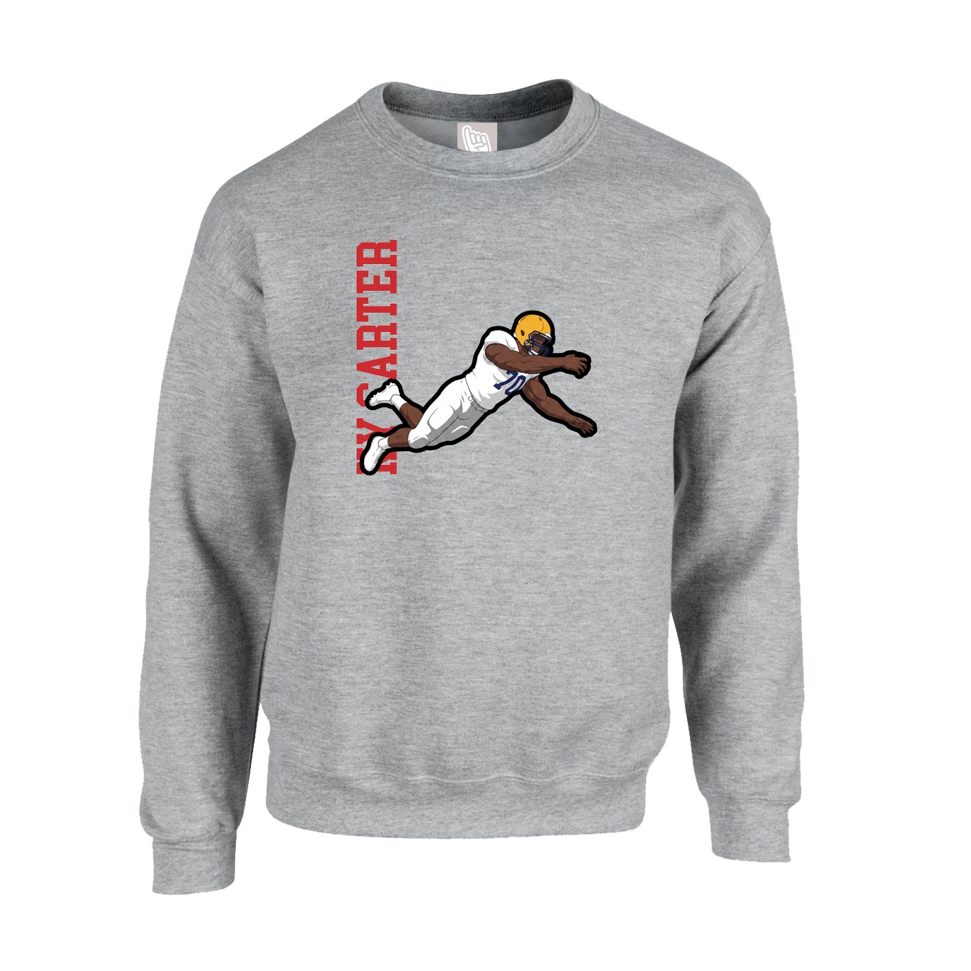 Fleece Crew — Name Vertical in Grey