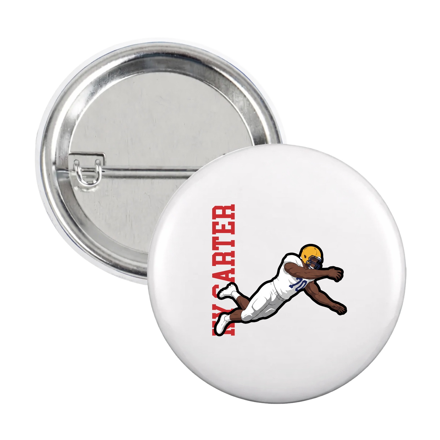 Game Day Button — Name Vertical in White