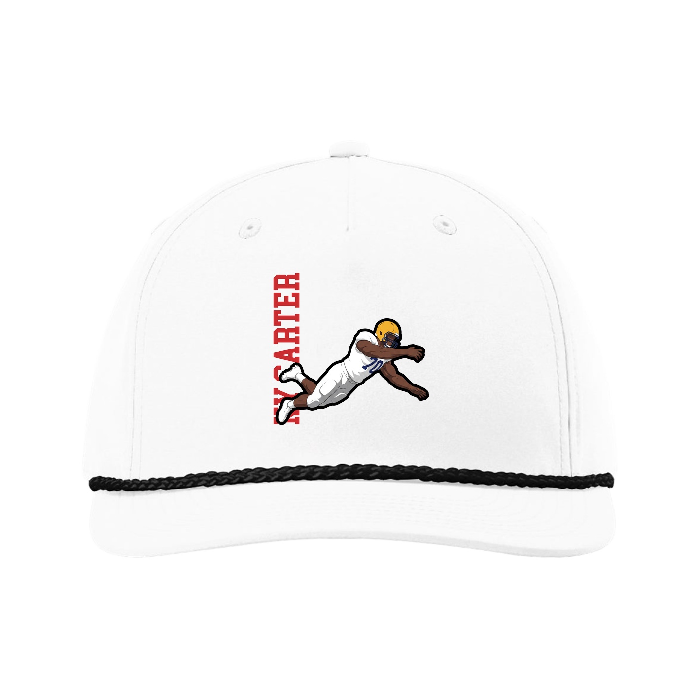 Five-Panel Classic Rope Cap — Name Vertical in White