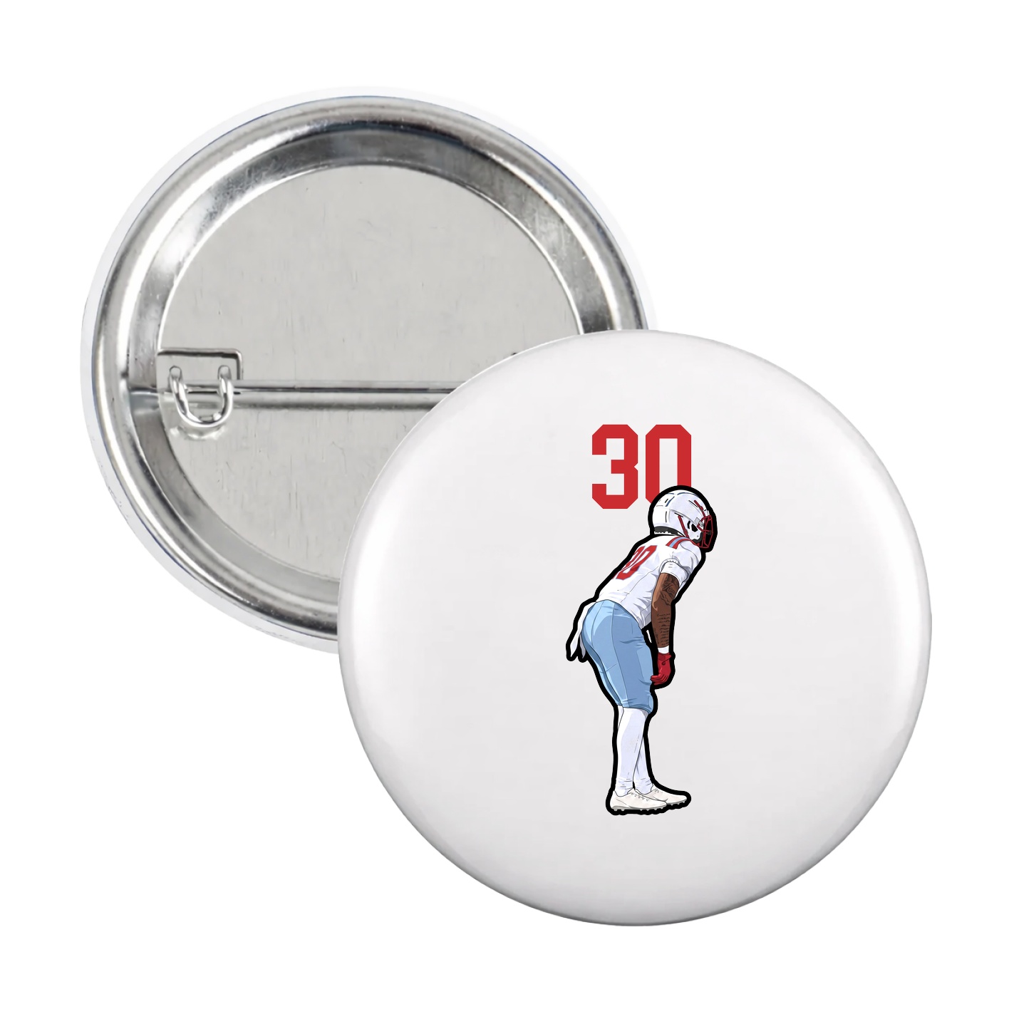 Game Day Button — Number Top in White