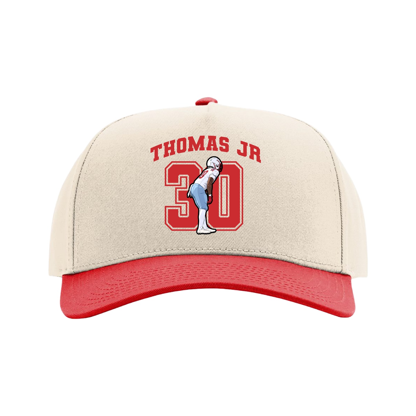 Full Fabric Five-Panel Champ Cap — Number in Cream/Red
