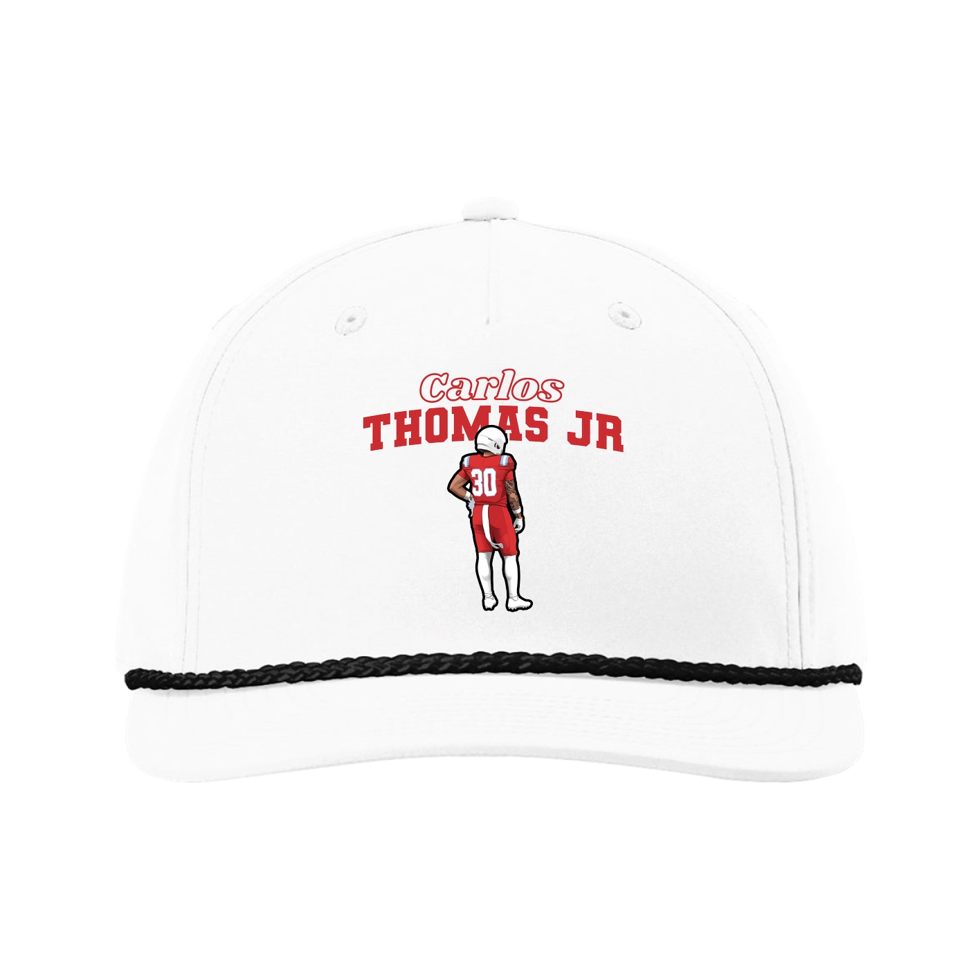 Five-Panel Classic Rope Cap — Name Arch in White