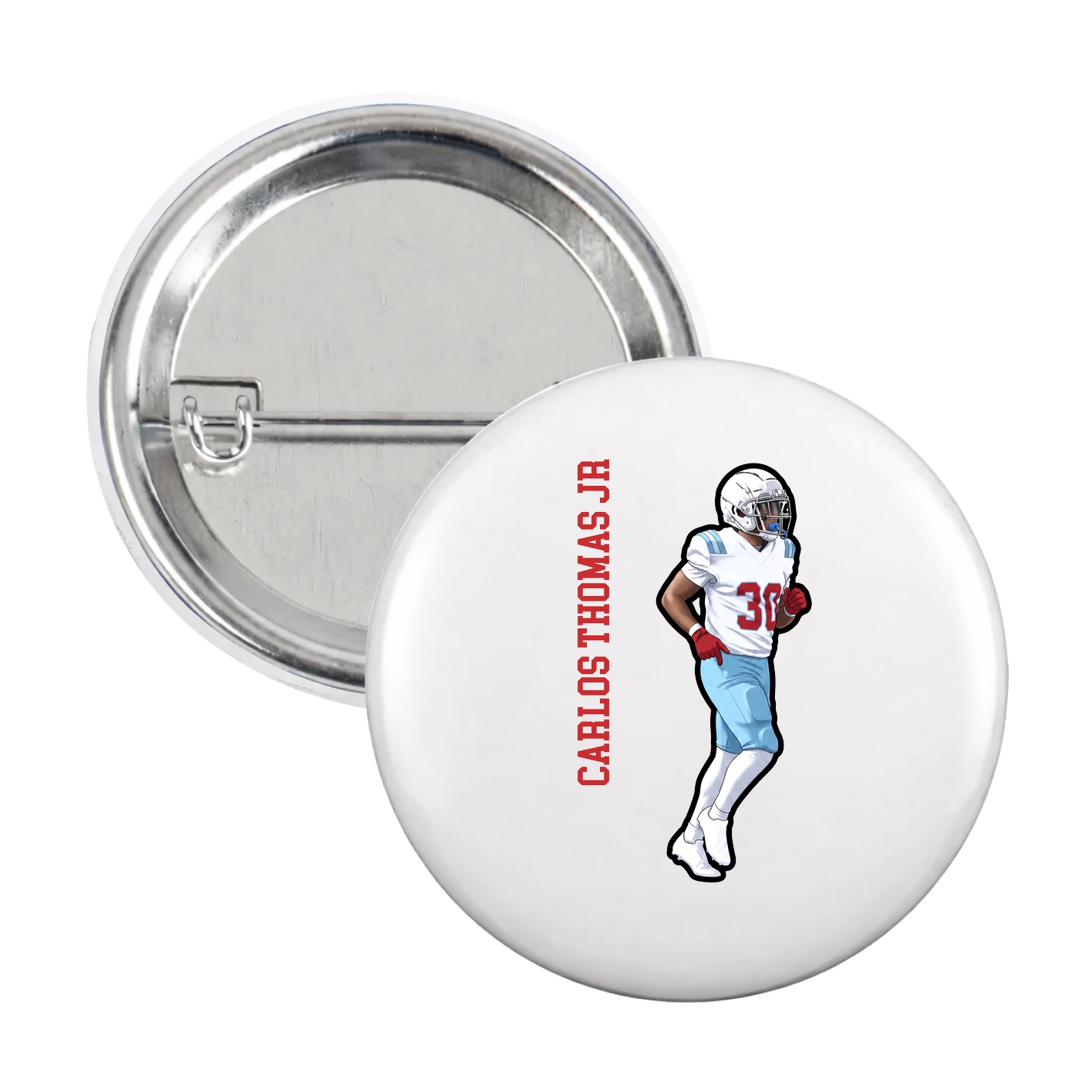 Game Day Button — Name Vertical in White