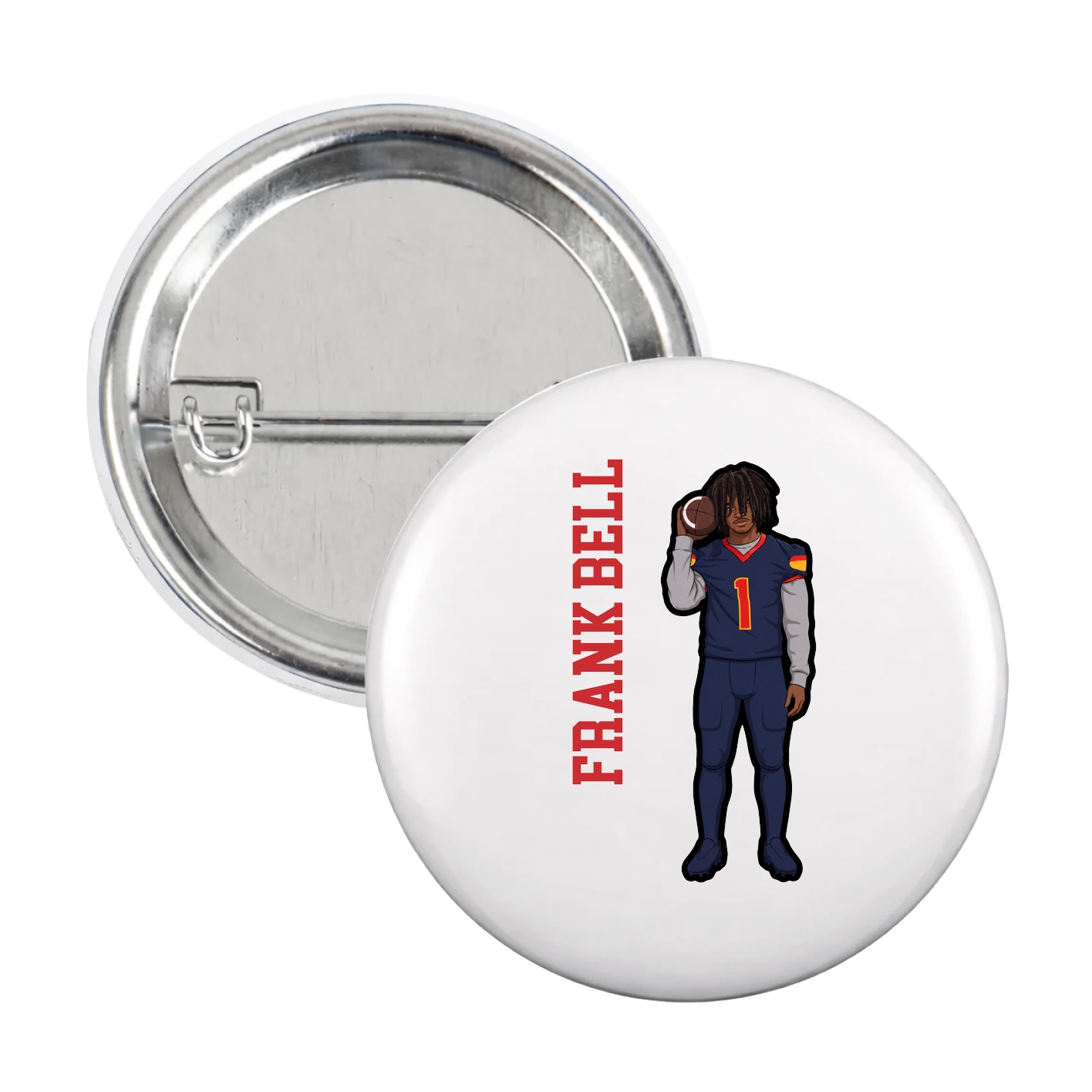 Game Day Button — Name Vertical in White
