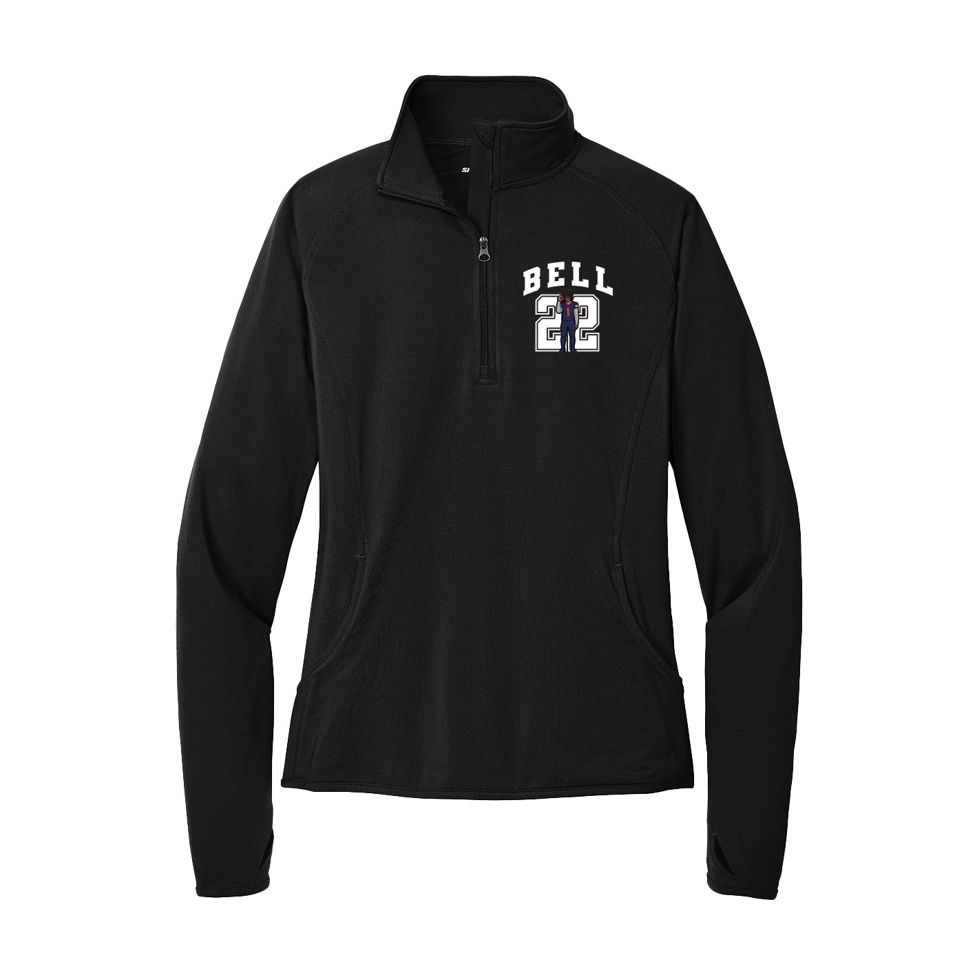 Women's Q-Zip Pullover — Number in Black