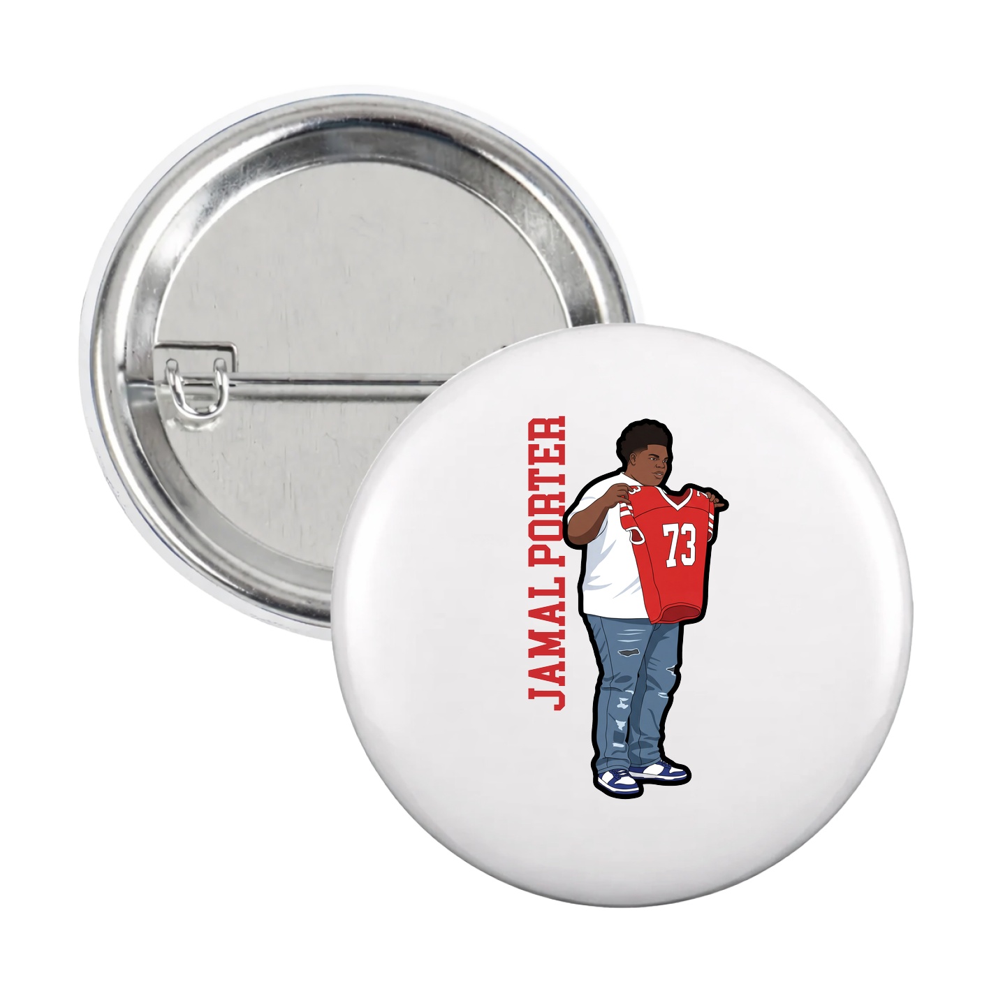 Game Day Button — Name Vertical in White