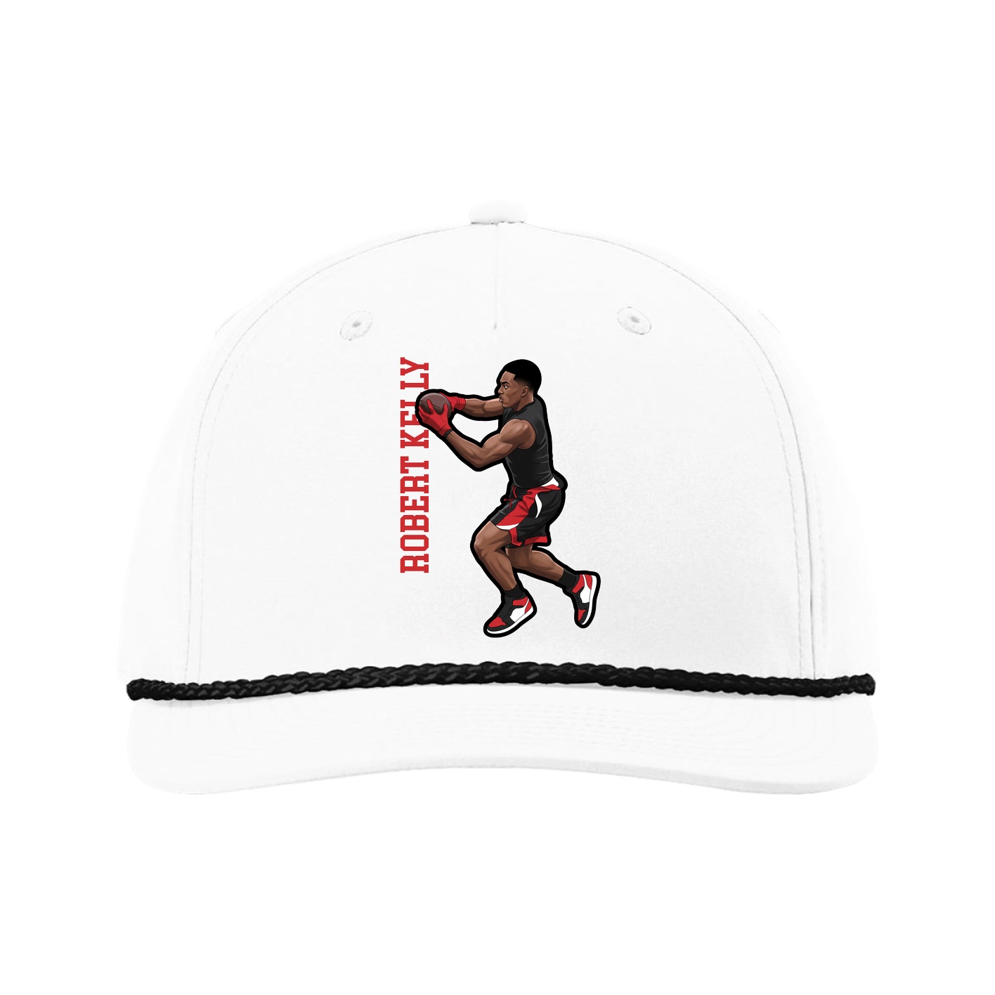 Five-Panel Classic Rope Cap — Name Vertical in White