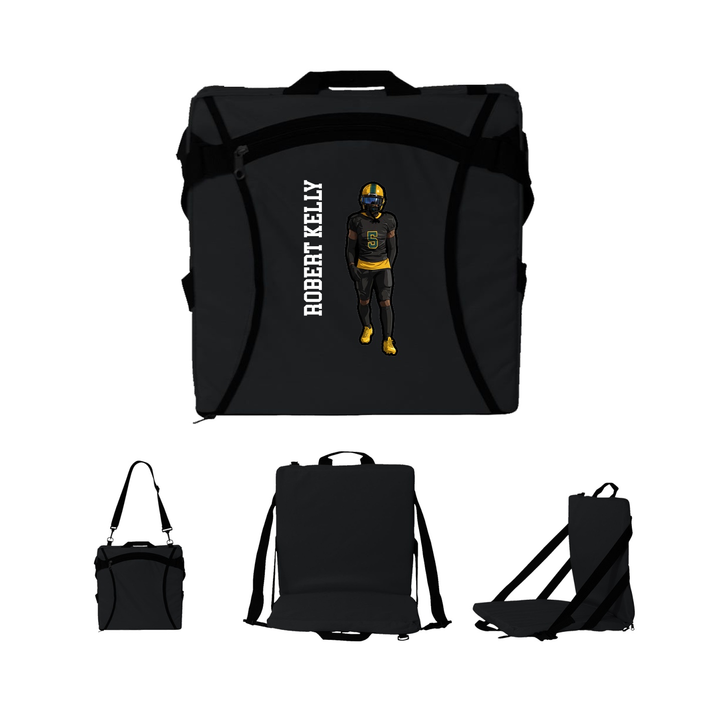Folding Stadium Seat — Name Vertical in Black
