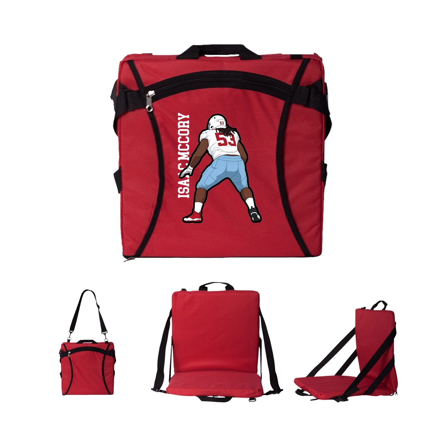 Folding Stadium Seat — Name Vertical in Red