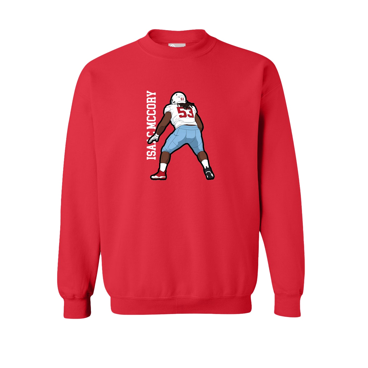 Fleece Crew — Name Vertical in Red