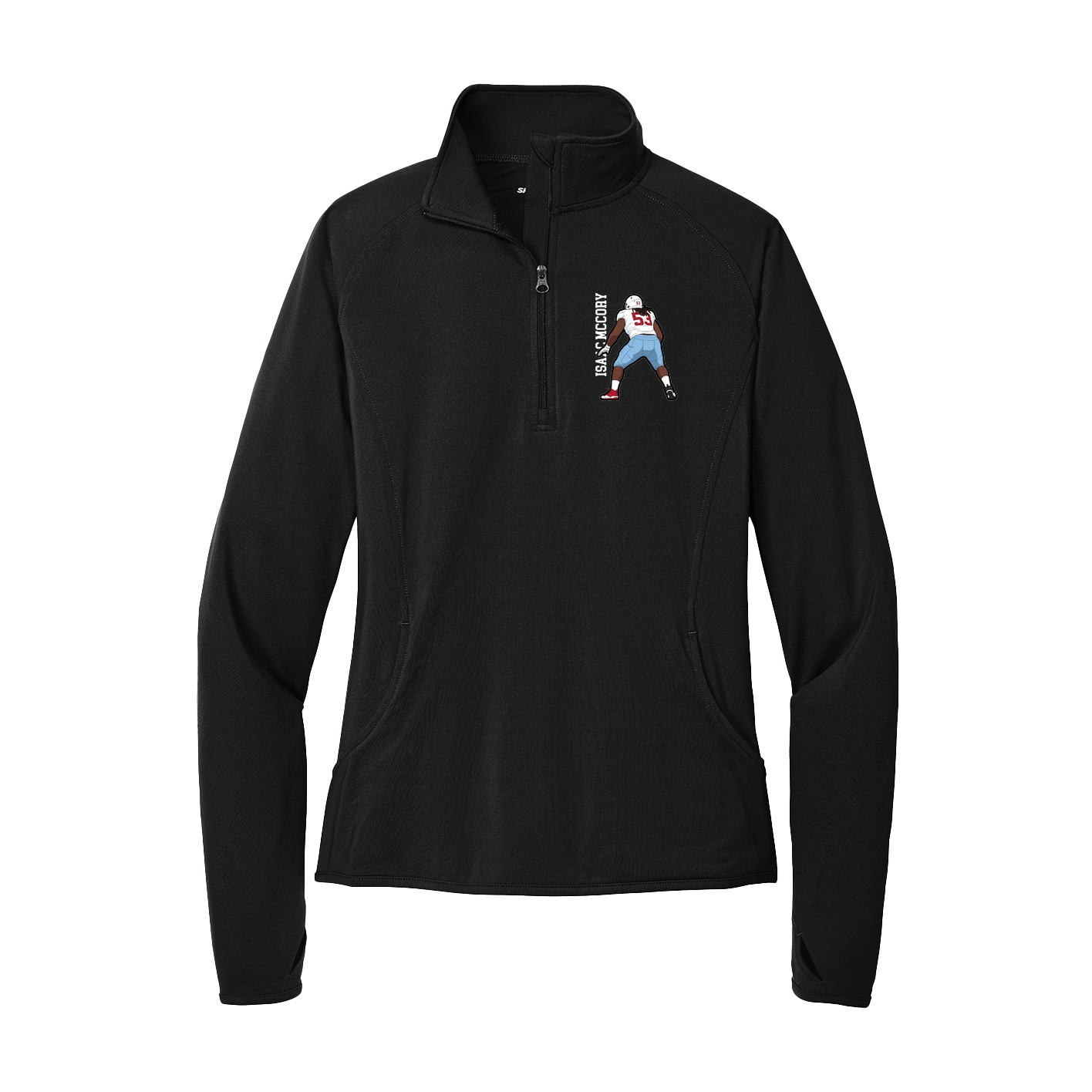Women's Q-Zip Pullover — Name Vertical in Black