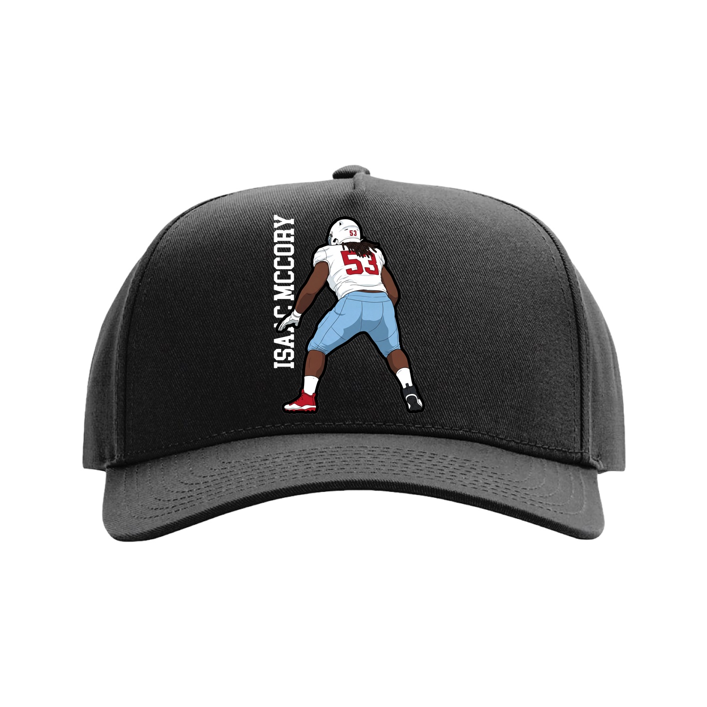 Full Fabric Five-Panel Champ Cap — Name Vertical in Black