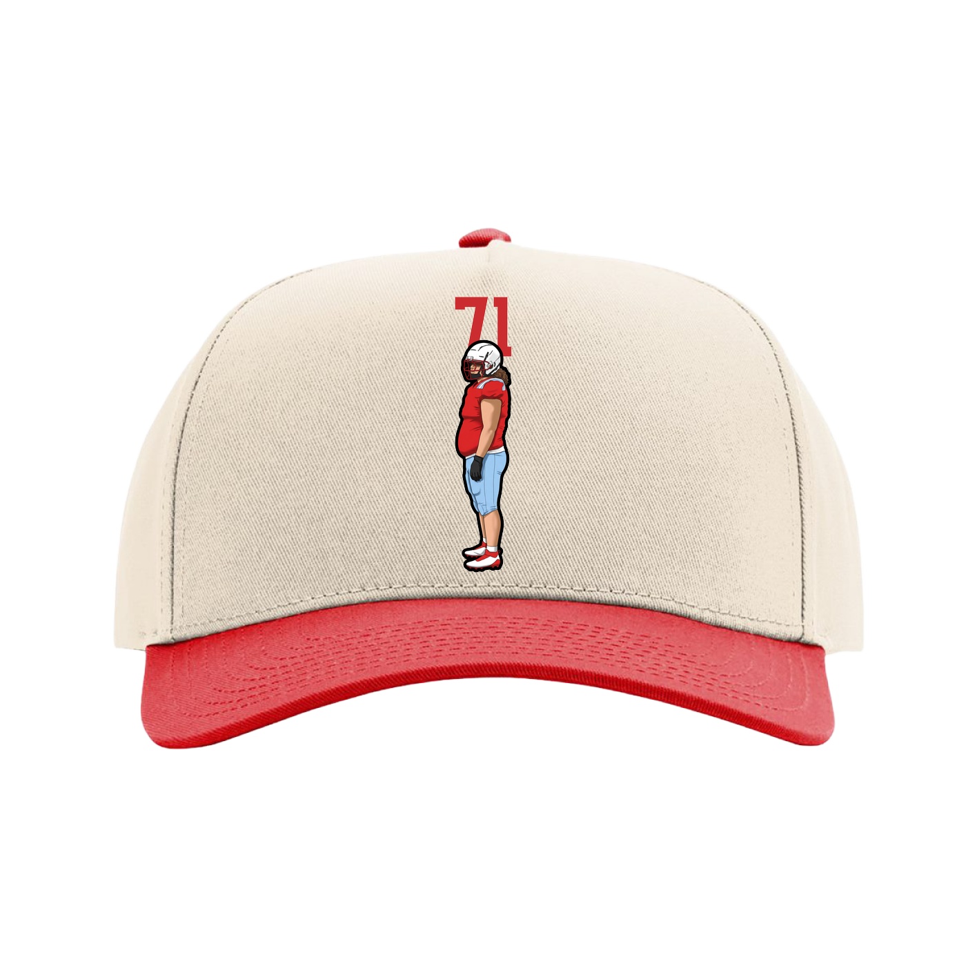 Full Fabric Five-Panel Champ Cap — Number Top in Cream/Red
