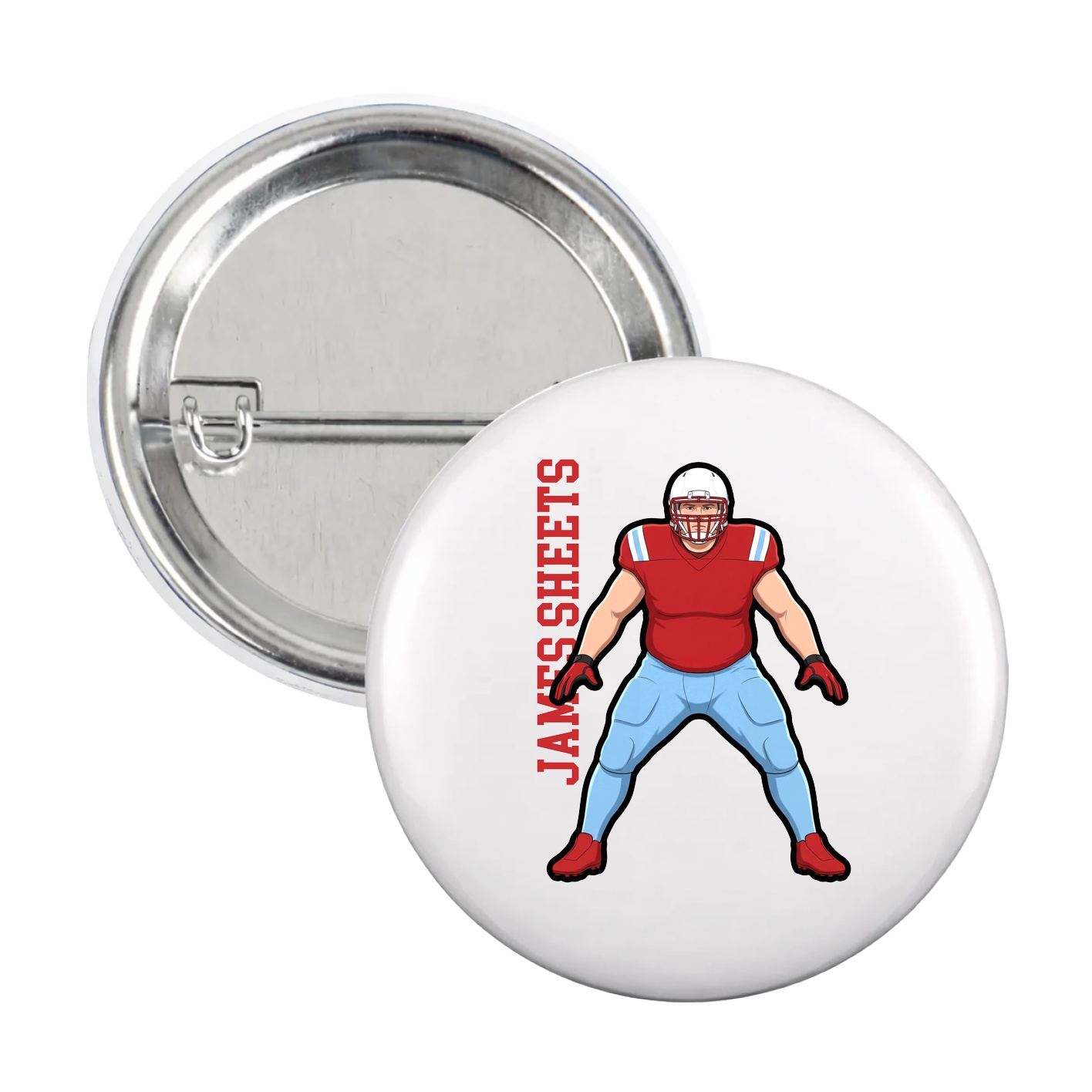 Game Day Button — Name Vertical in White