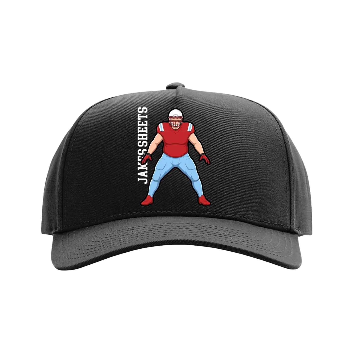 Full Fabric Five-Panel Champ Cap — Name Vertical in Black
